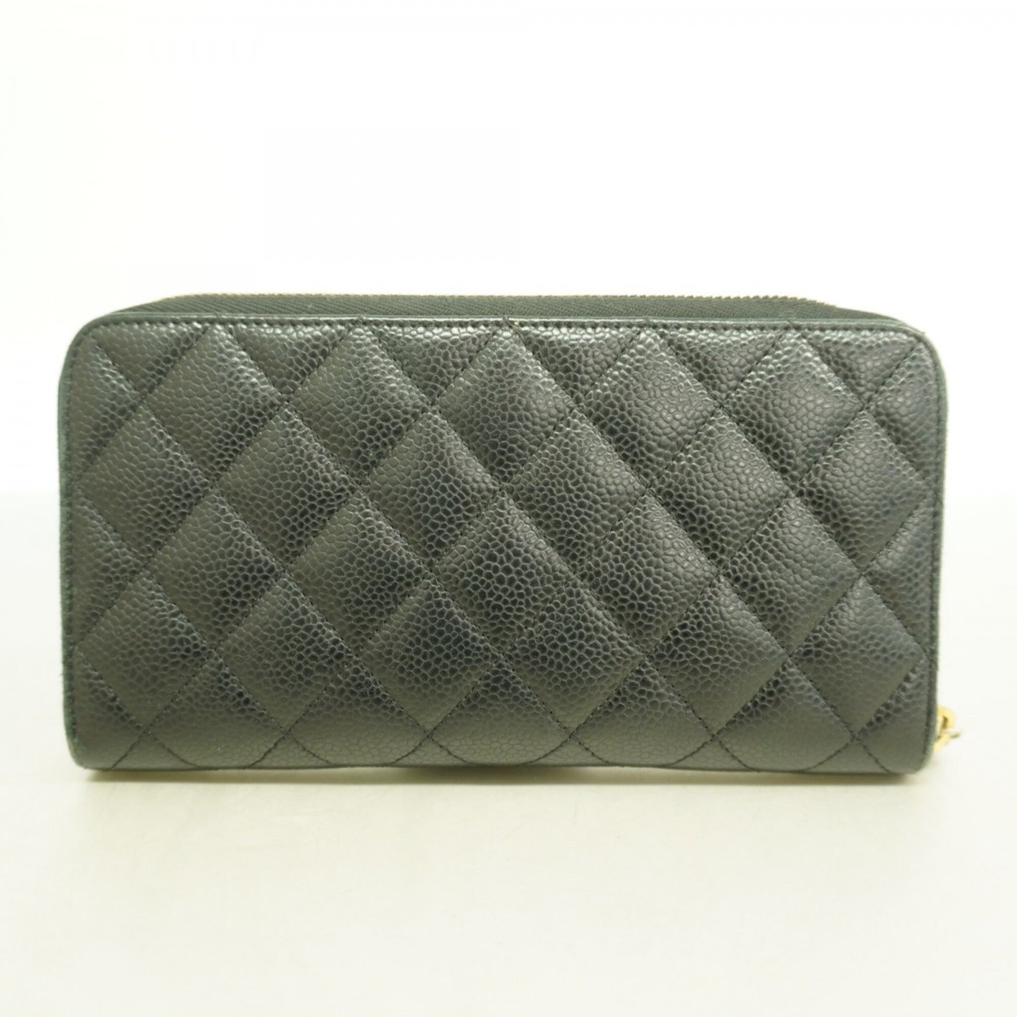 Chanel Black Grained Calfskin Long Wallet (Bi-Fold) (Pre-Owned)