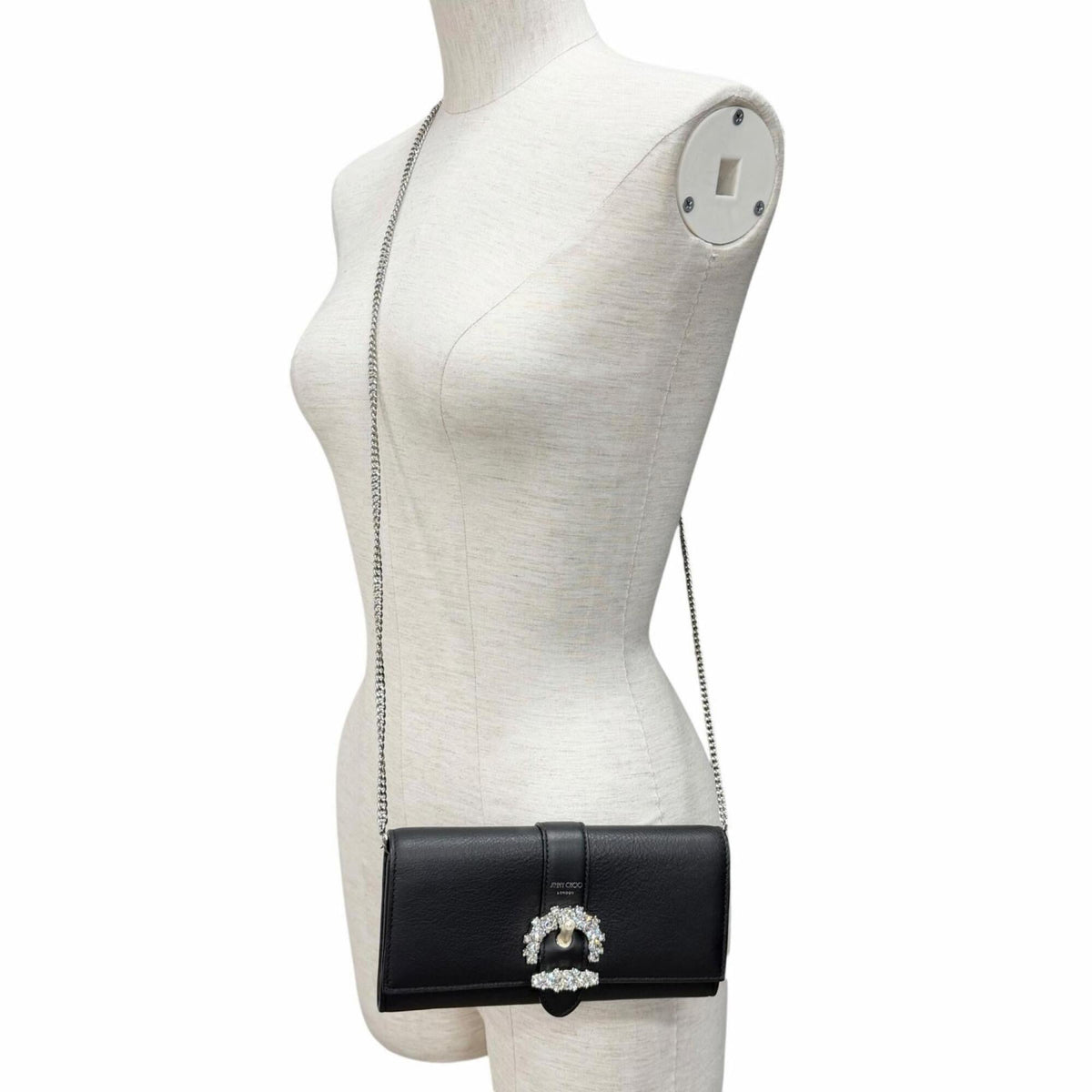 Jimmy Choo Black Leather Chain/Shoulder Wallet (Pre-Owned)