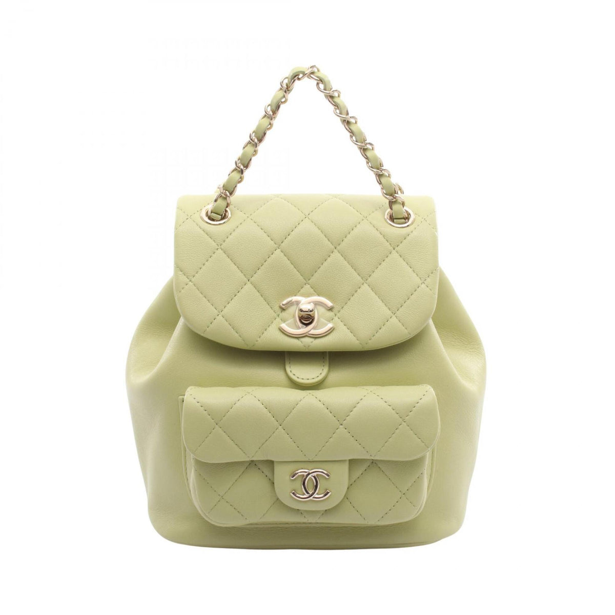 Chanel Matelasse Green Leather Backpack Handbag (Pre-Owned)