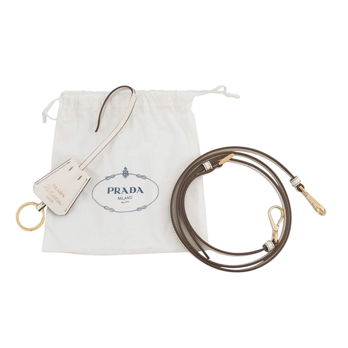 Prada Beige White Nylon Leather Handbag Shoulder Bag (Pre-Owned)