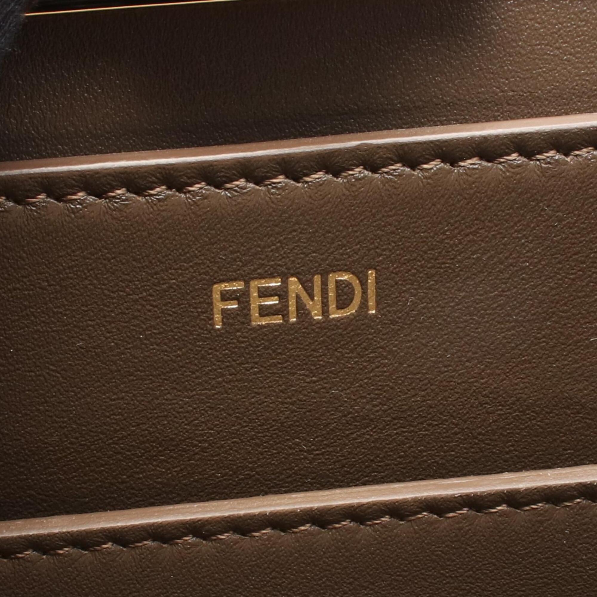Fendi Brown Multi-Color Yellow Coated Canvas Patent Leather Leather Handbag (Pre-Owned)