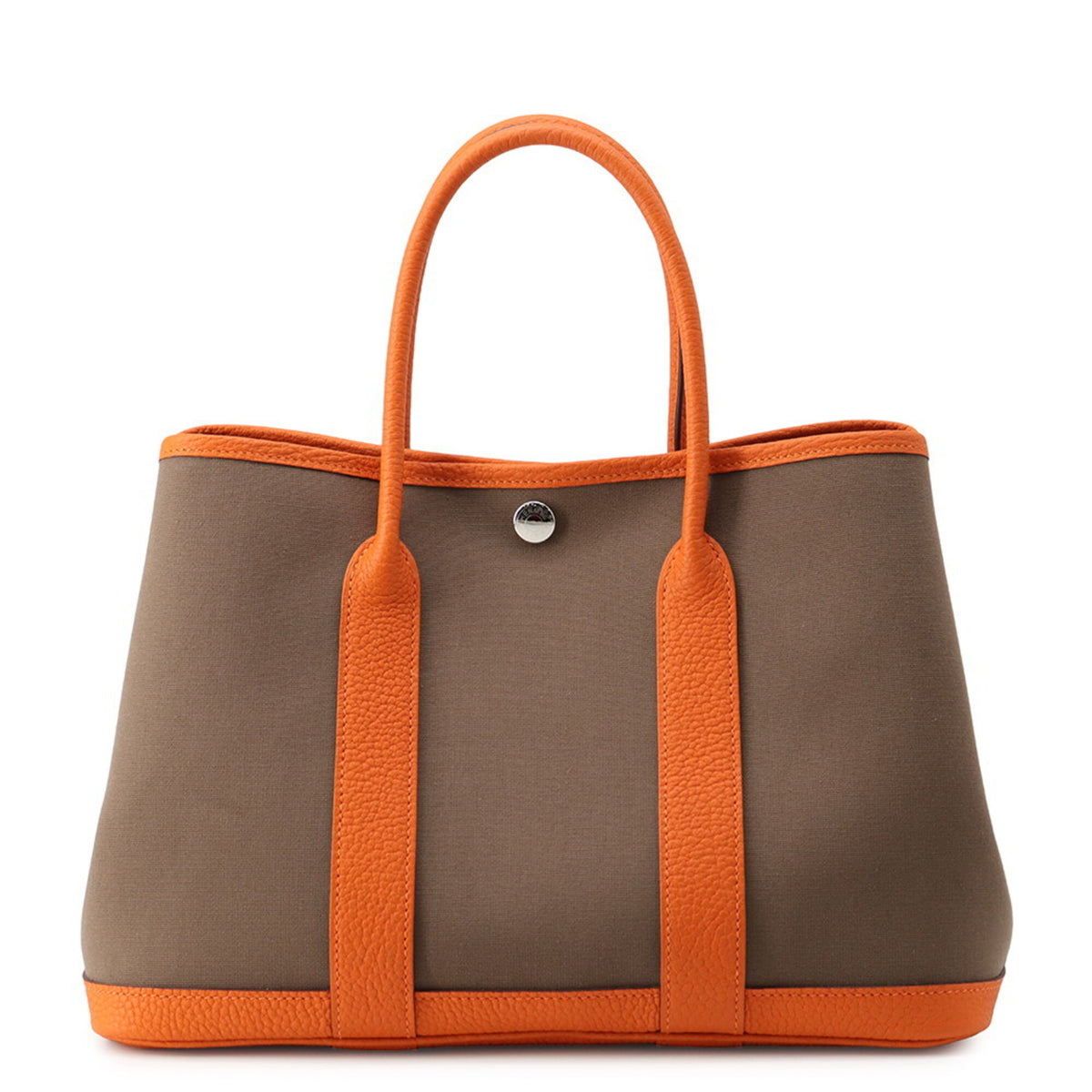 Hermes Garden Etoupe Gray Orange Toile Officier Negonda Leather Handbag Tote Bag (Pre-Owned)