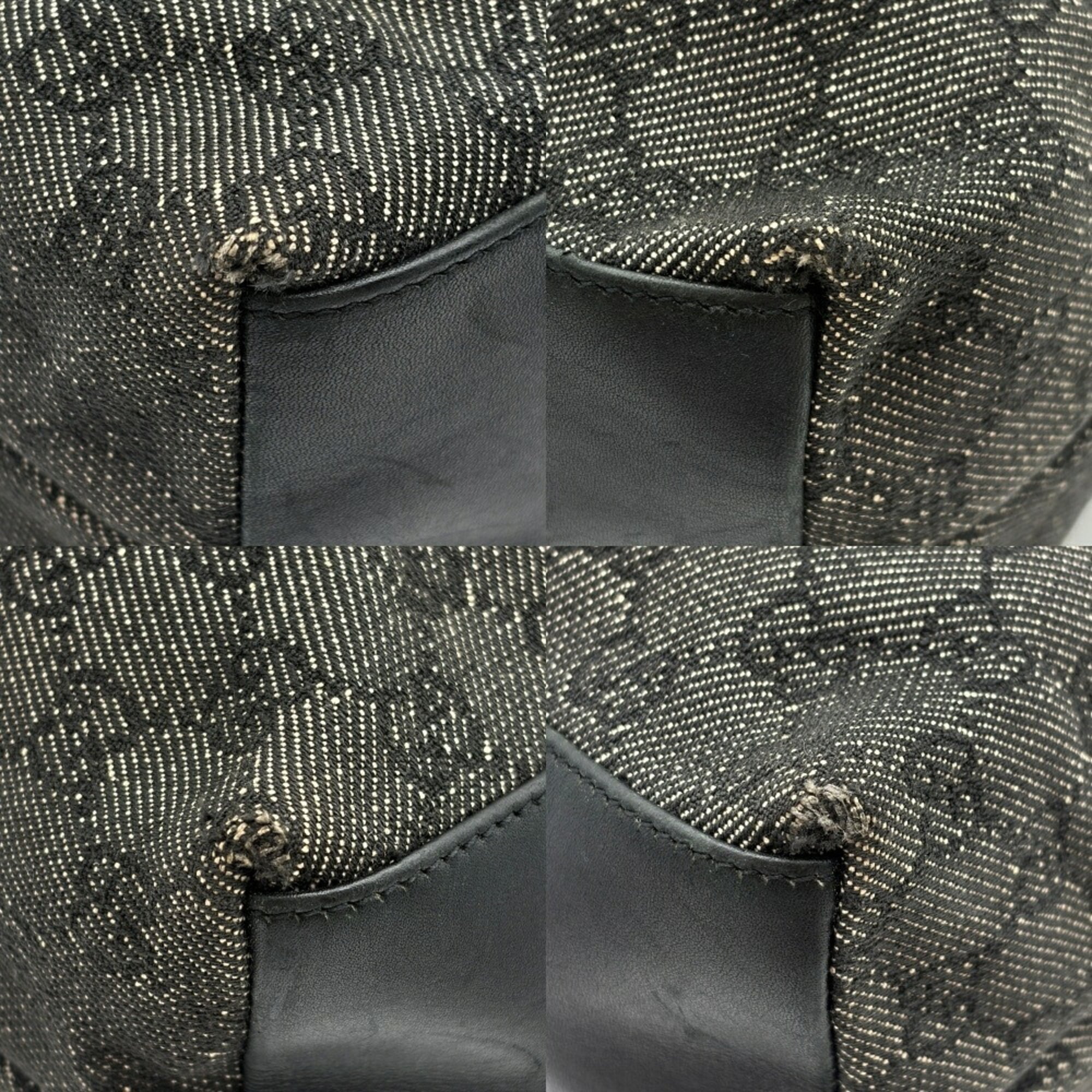 Gucci Black Dark Gray Bamboo Gg Canvas Leather Shoulder Bag Tote Bag (Pre-Owned)