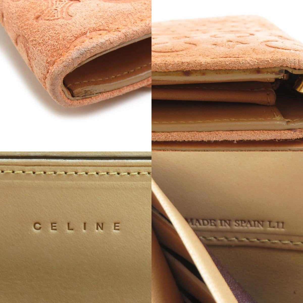 Celine Beige Orange Suede Long Wallet (Bi-Fold) (Pre-Owned)