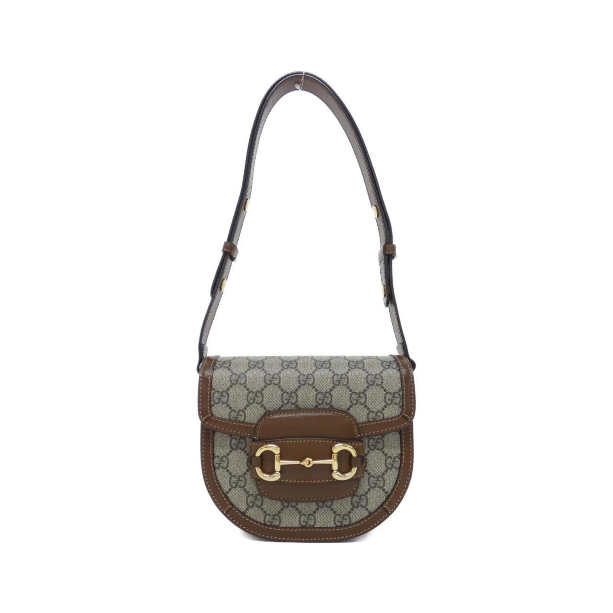 Gucci Beige Brown Gg Supreme Canvas Leather Shoulder Bag (Pre-Owned)