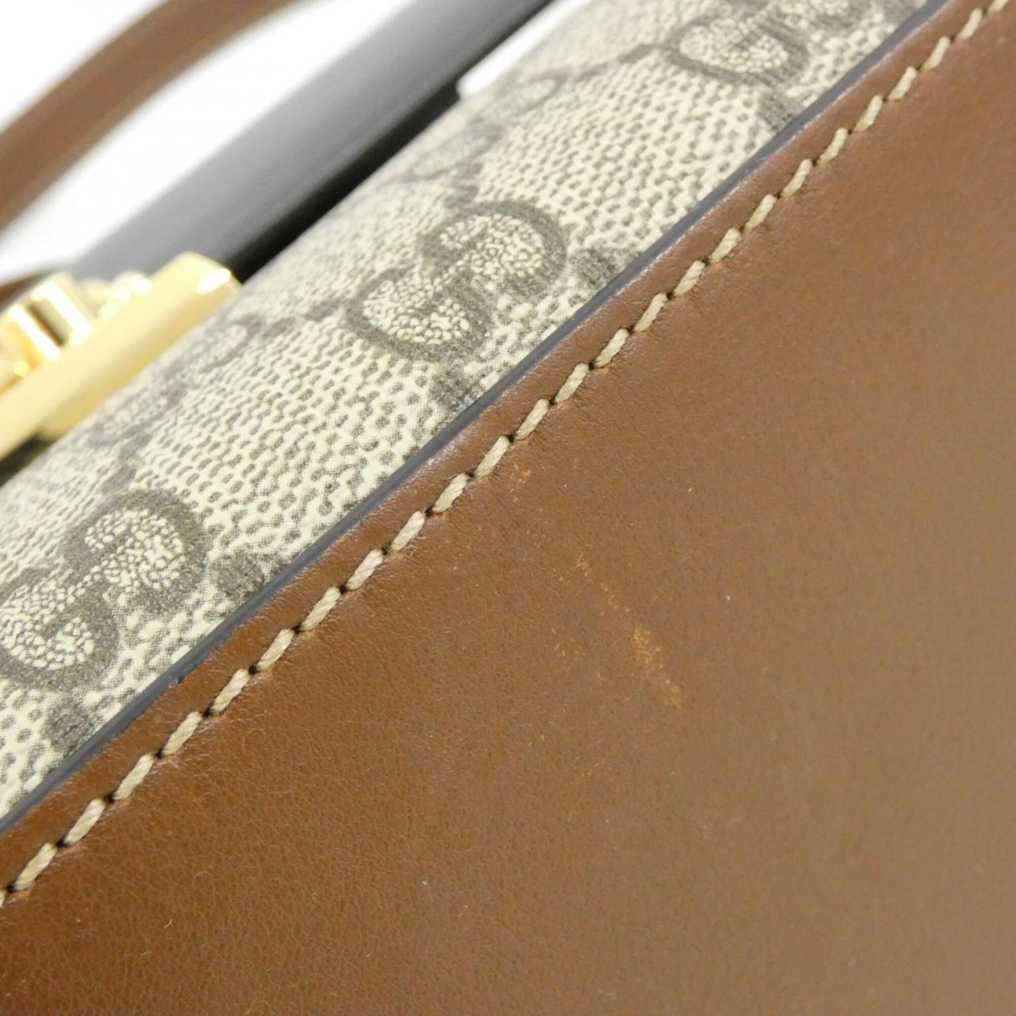 Gucci Beige Black Brown Gg Supreme Leather Handbag (Pre-Owned)