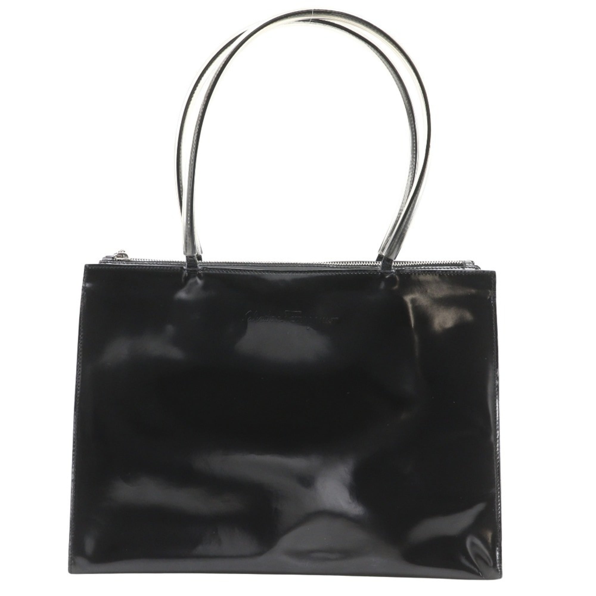 Salvatore Ferragamo Black Clear Patent Leather Vinyl Tote Bag (Pre-Owned)