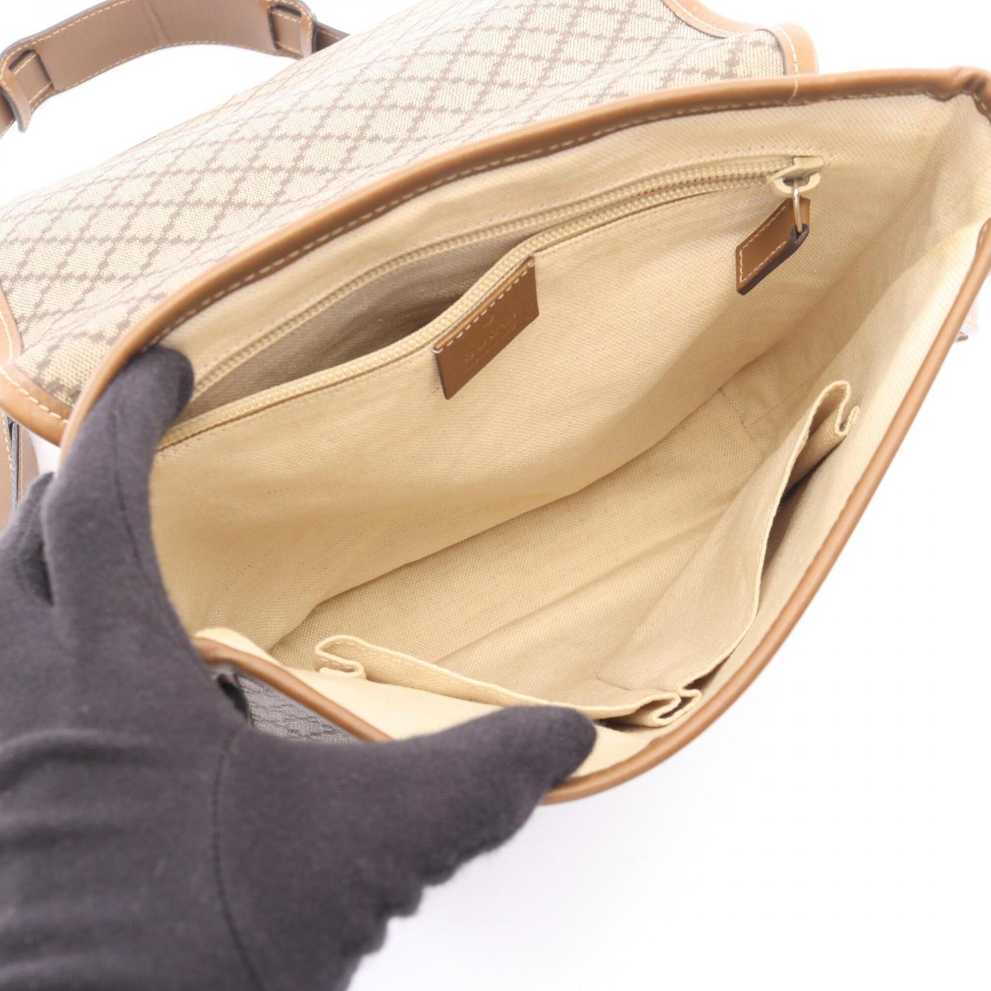 Gucci Beige Brown Coated Canvas Leather Handbag Shoulder Bag (Pre-Owned)