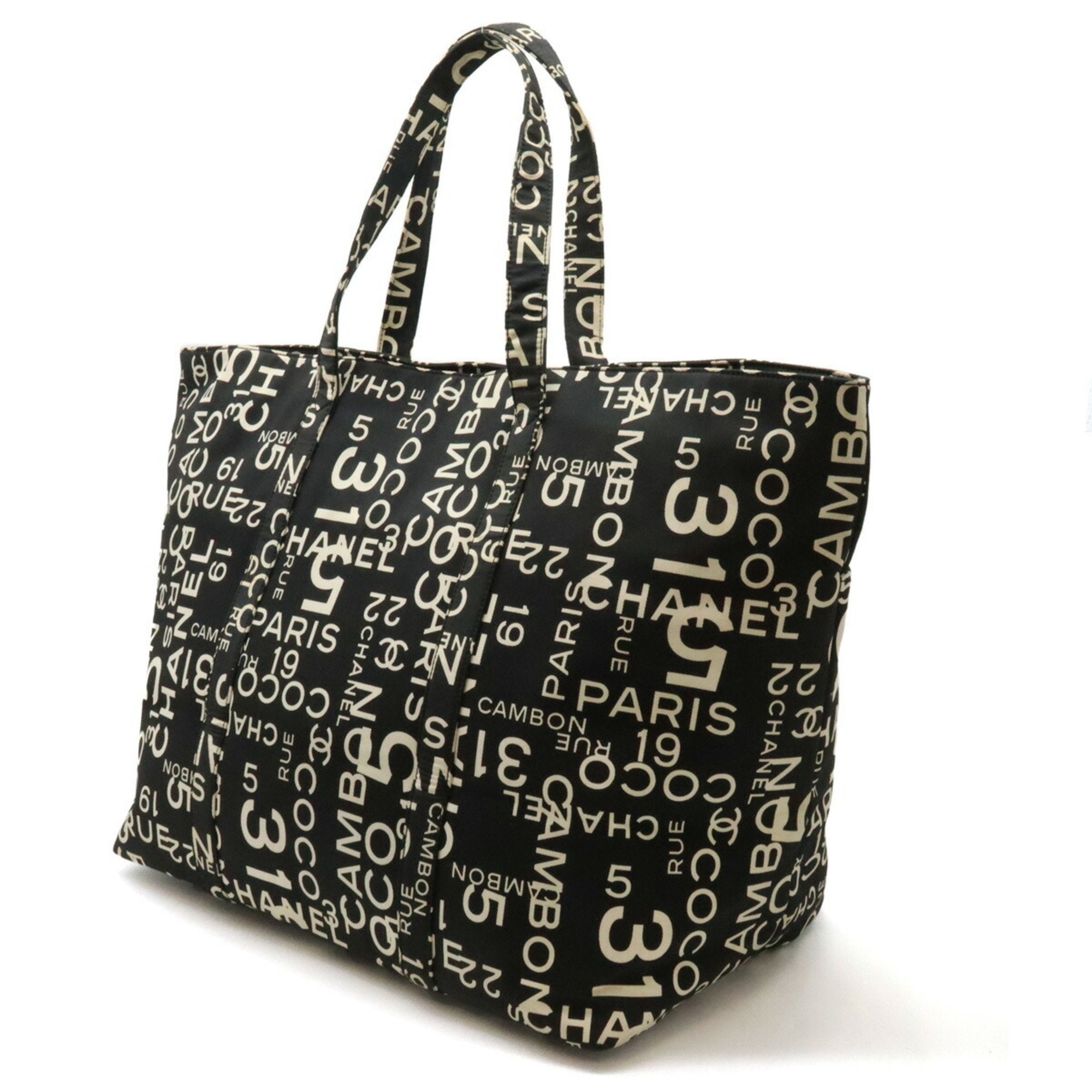 Chanel Black Ivory Canvas Shoulder Bag Tote Bag (Pre-Owned)