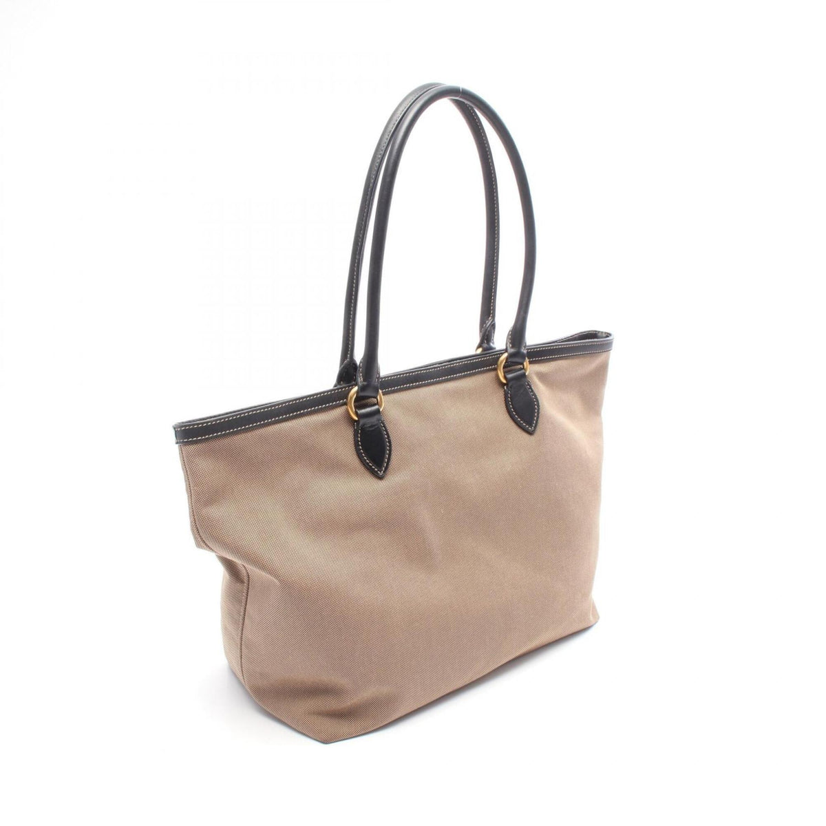 Prada Black Brown Canvas Leather Handbag Tote Bag (Pre-Owned)