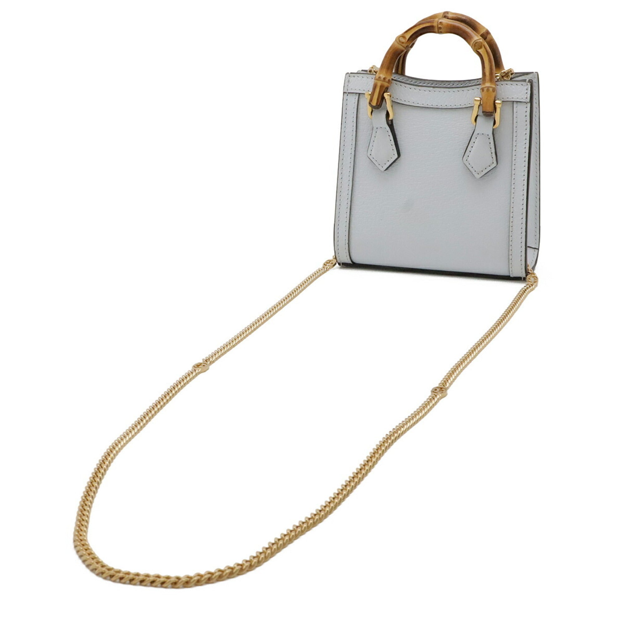 Gucci Blue Leather Bamboo Handbag Shoulder Bag (Pre-Owned)