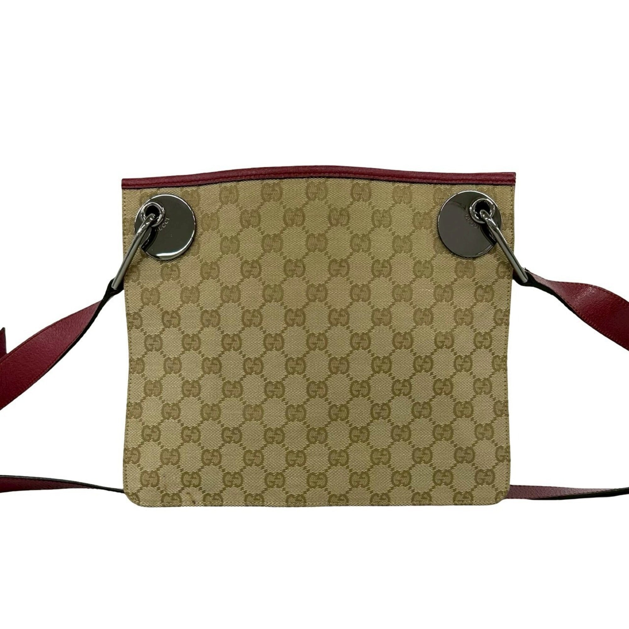 Gucci Beige Bordeaux Canvas Leather Pochette Shoulder Bag (Pre-Owned)