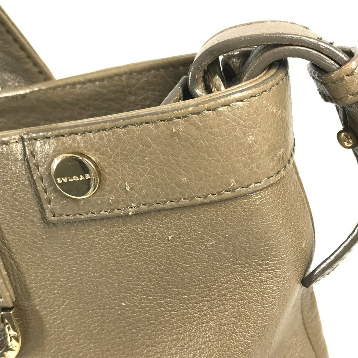 Bvlgari Gray Leather Handbag Shoulder Bag Tote Bag (Pre-Owned)
