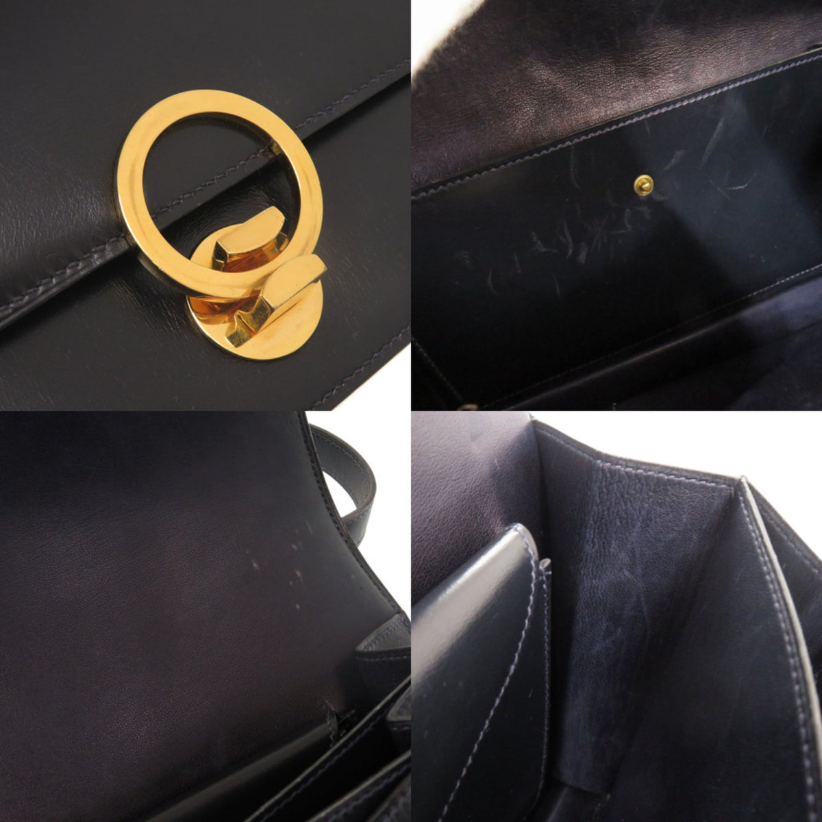 Hermes Navy Box Calf Leather Shoulder Bag (Pre-Owned)
