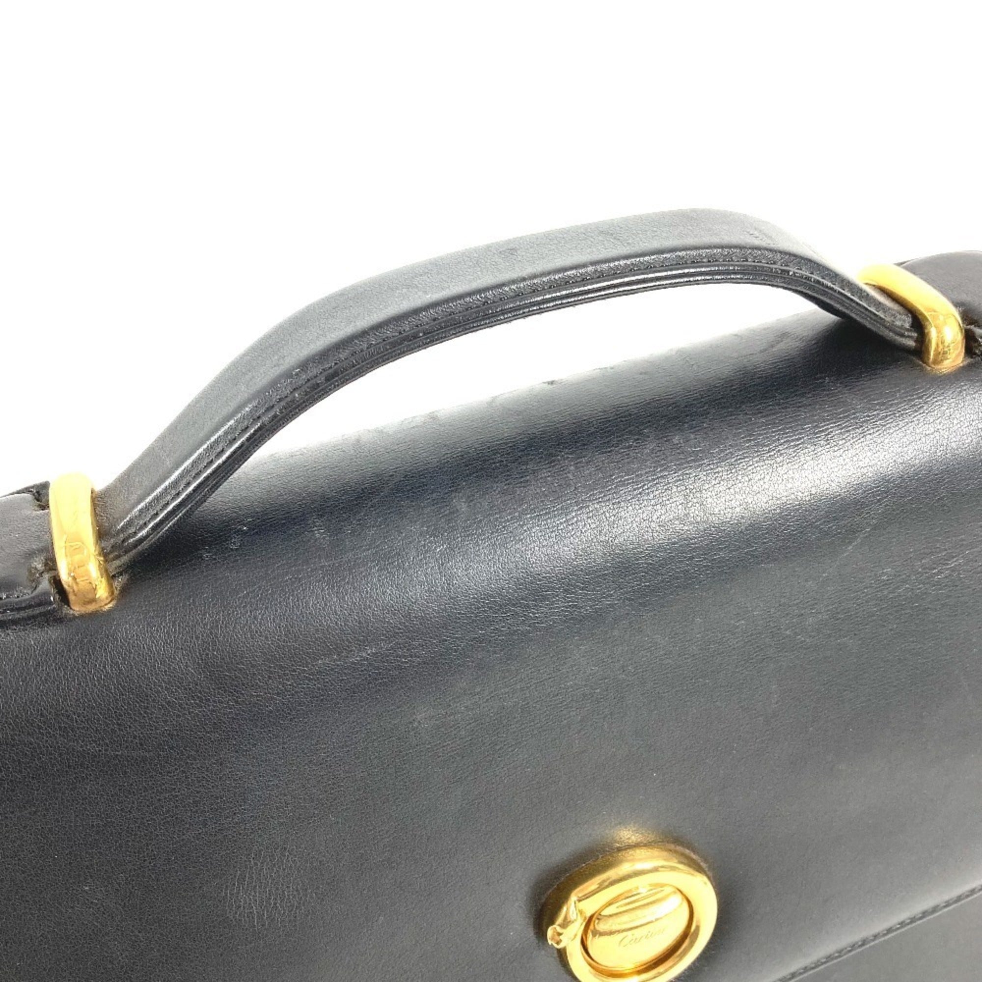Cartier Panthère Black Leather Handbag Tote Bag (Pre-Owned)