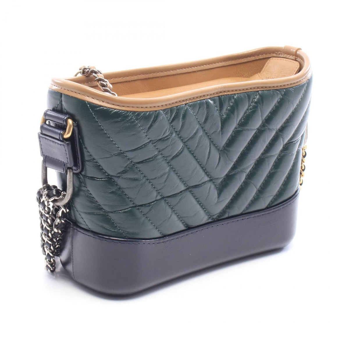 Chanel Beige Black Green Leather Handbag Shoulder Bag (Pre-Owned)