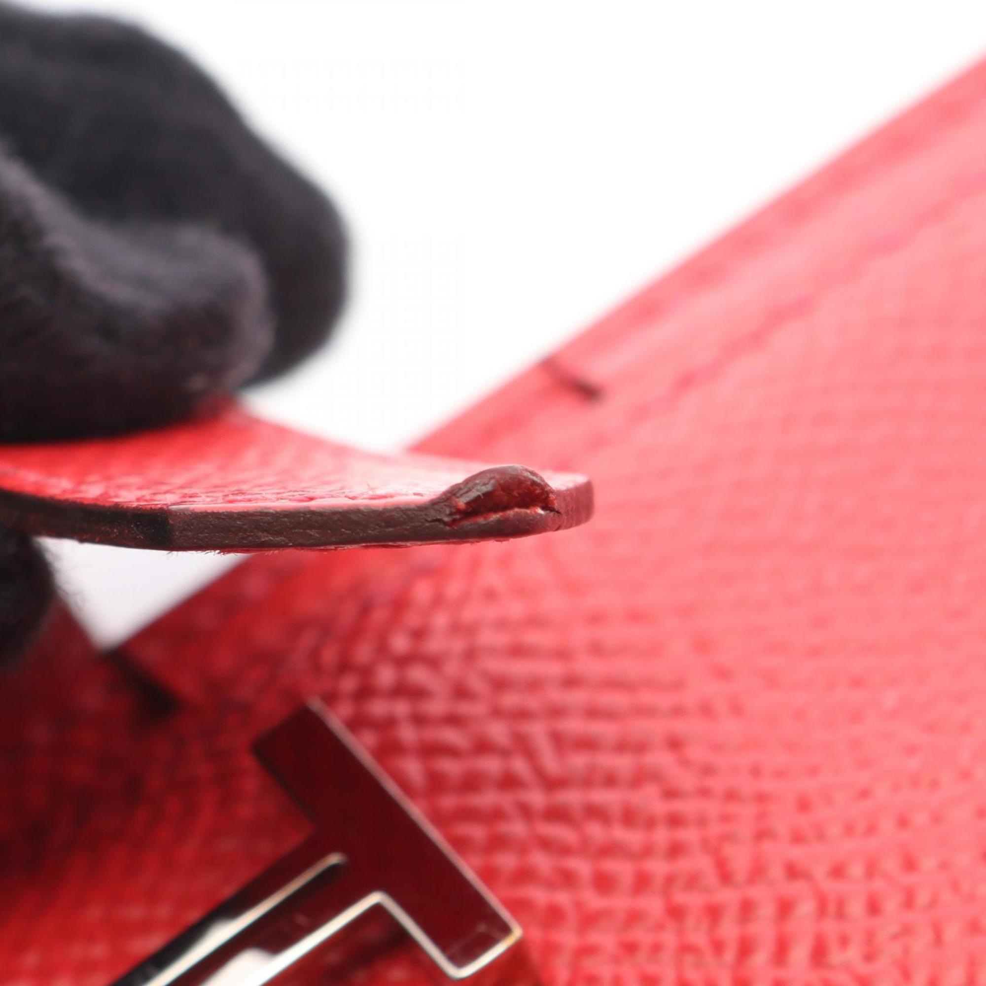 Hermes Red Color Rouge Casaque Leather Long Wallet (Bi-Fold) (Pre-Owned)