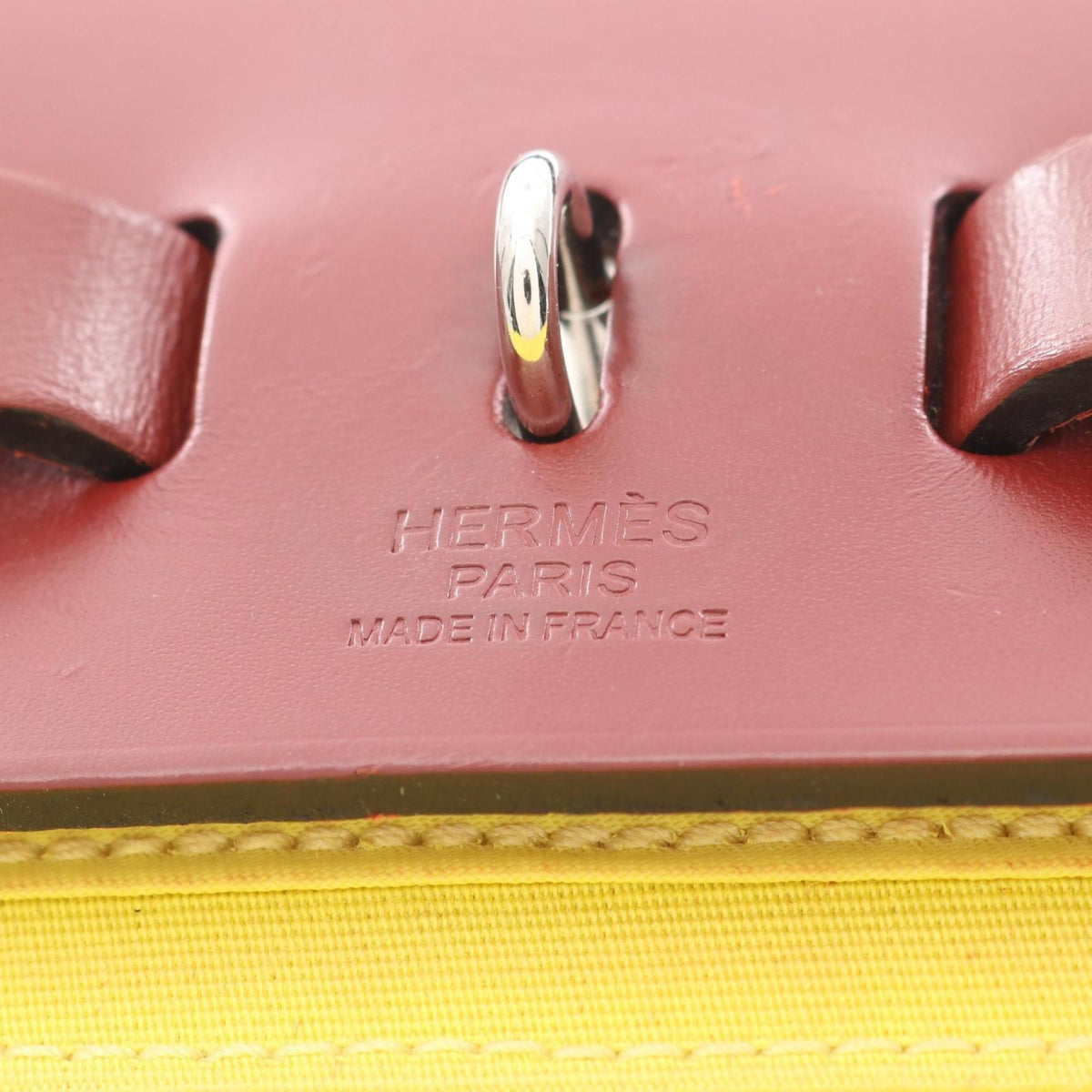 Hermes Bordeaux Lime Yellow Toile Officier Canvas Leather Handbag Pouch (Pre-Owned)