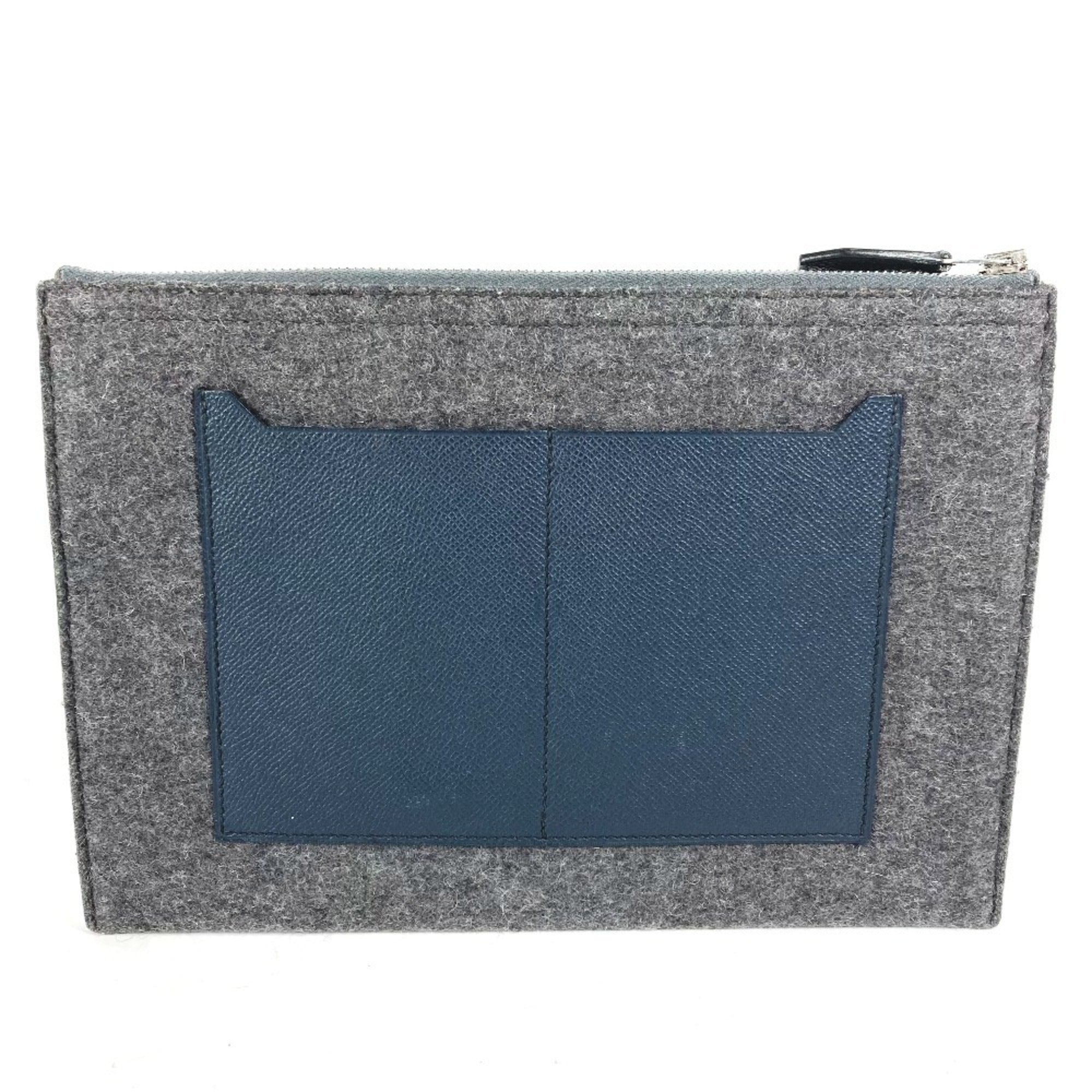 Hermes Bicolor Gray Navy Felt Leather Clutch Bag Pouch (Pre-Owned)
