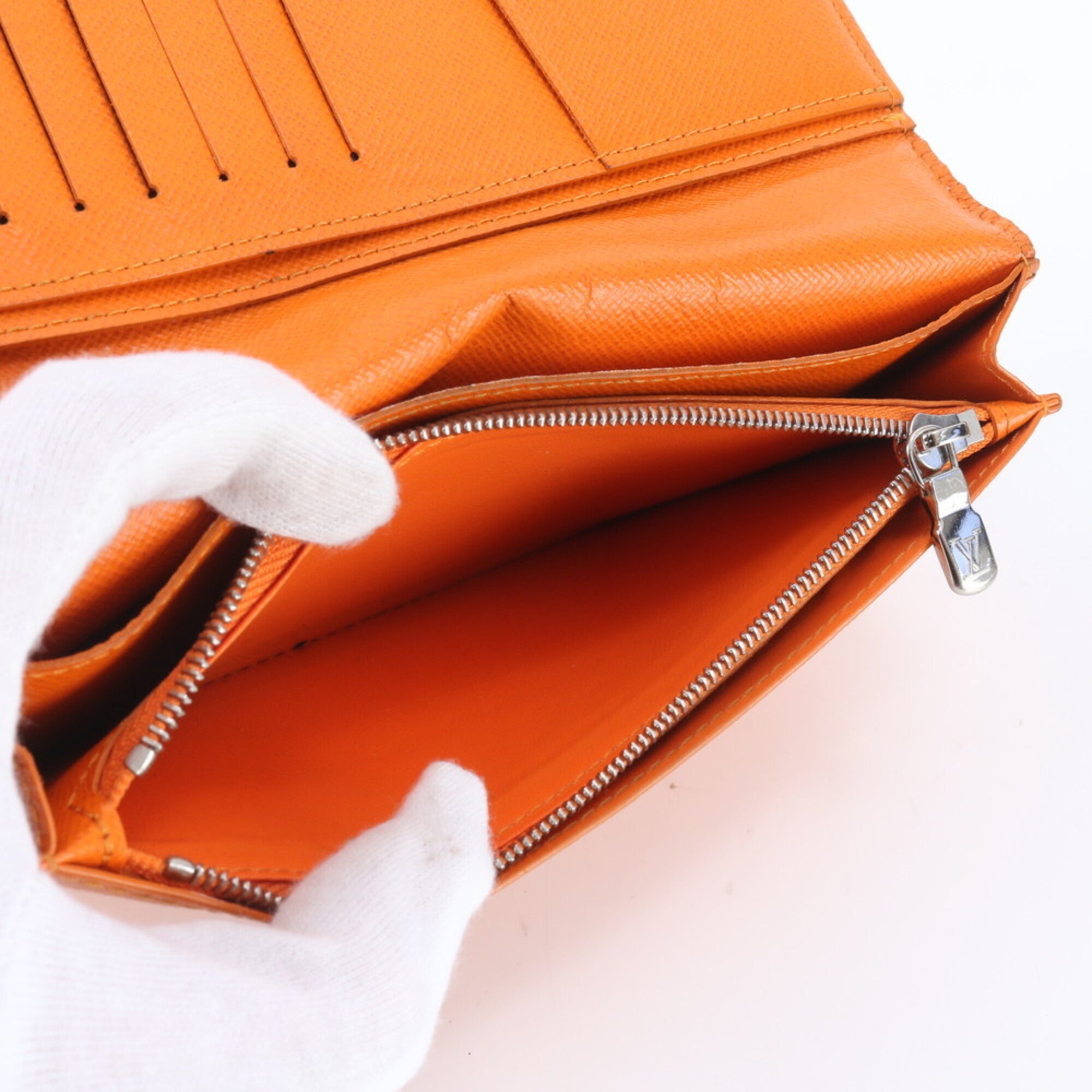 Louis Vuitton Orange Leather Coated Canvas Long Wallet (Bi-Fold) (Pre-Owned)