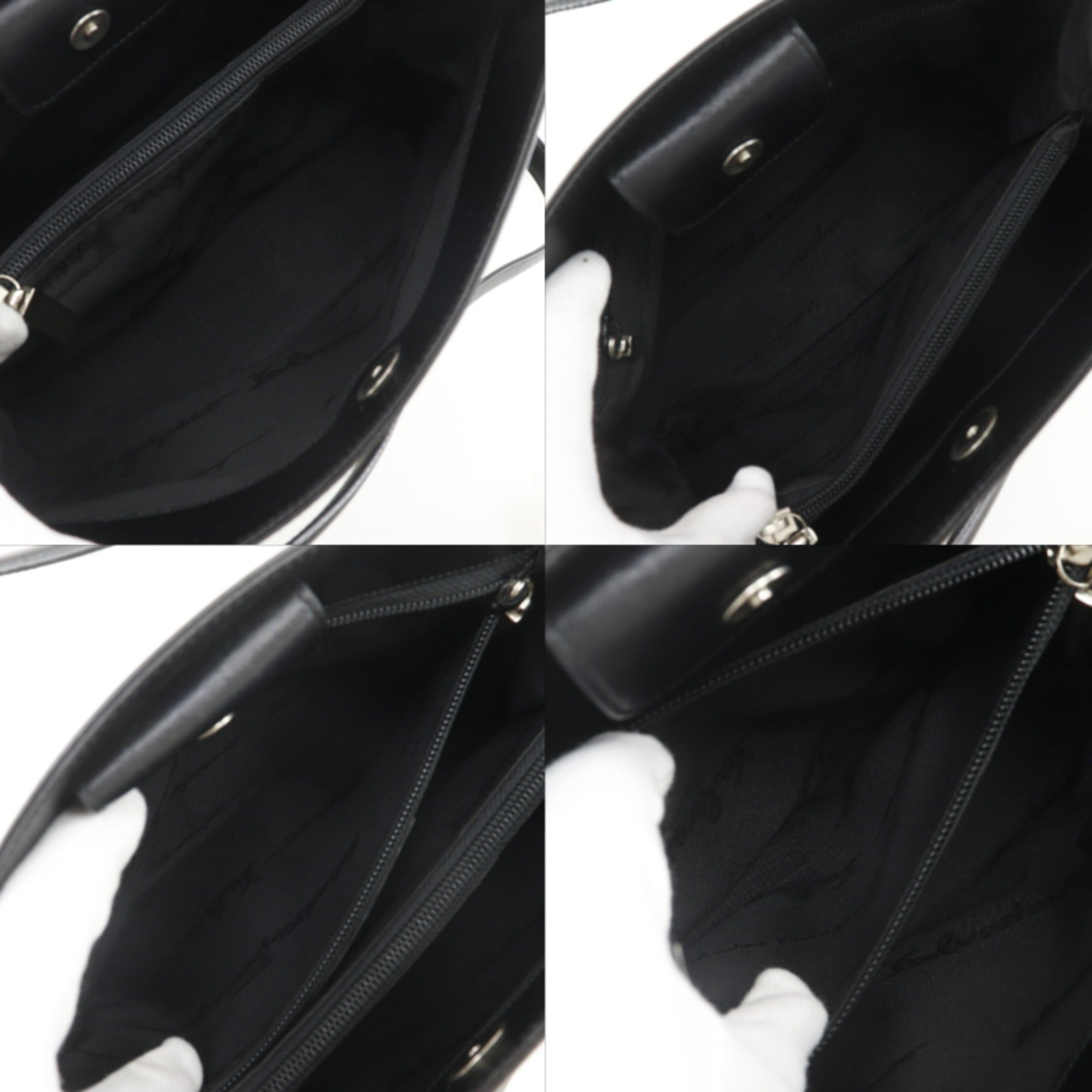 Salvatore Ferragamo Gancini Black Leather Tote Bag (Pre-Owned)