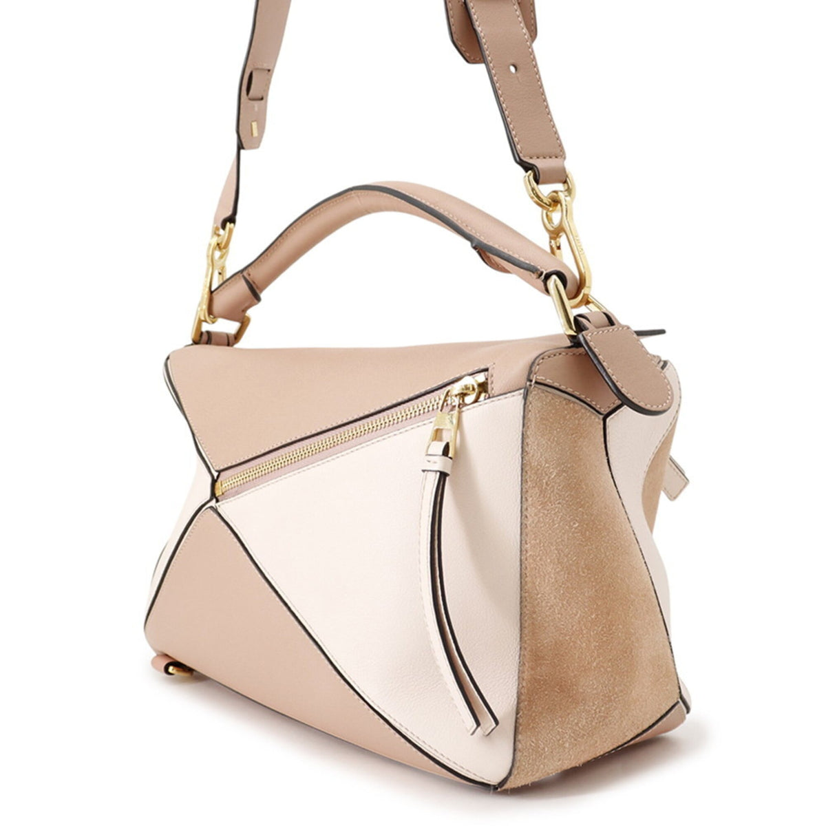 Loewe Pink Pink Beige Suede Leather Handbag Shoulder Bag (Pre-Owned)