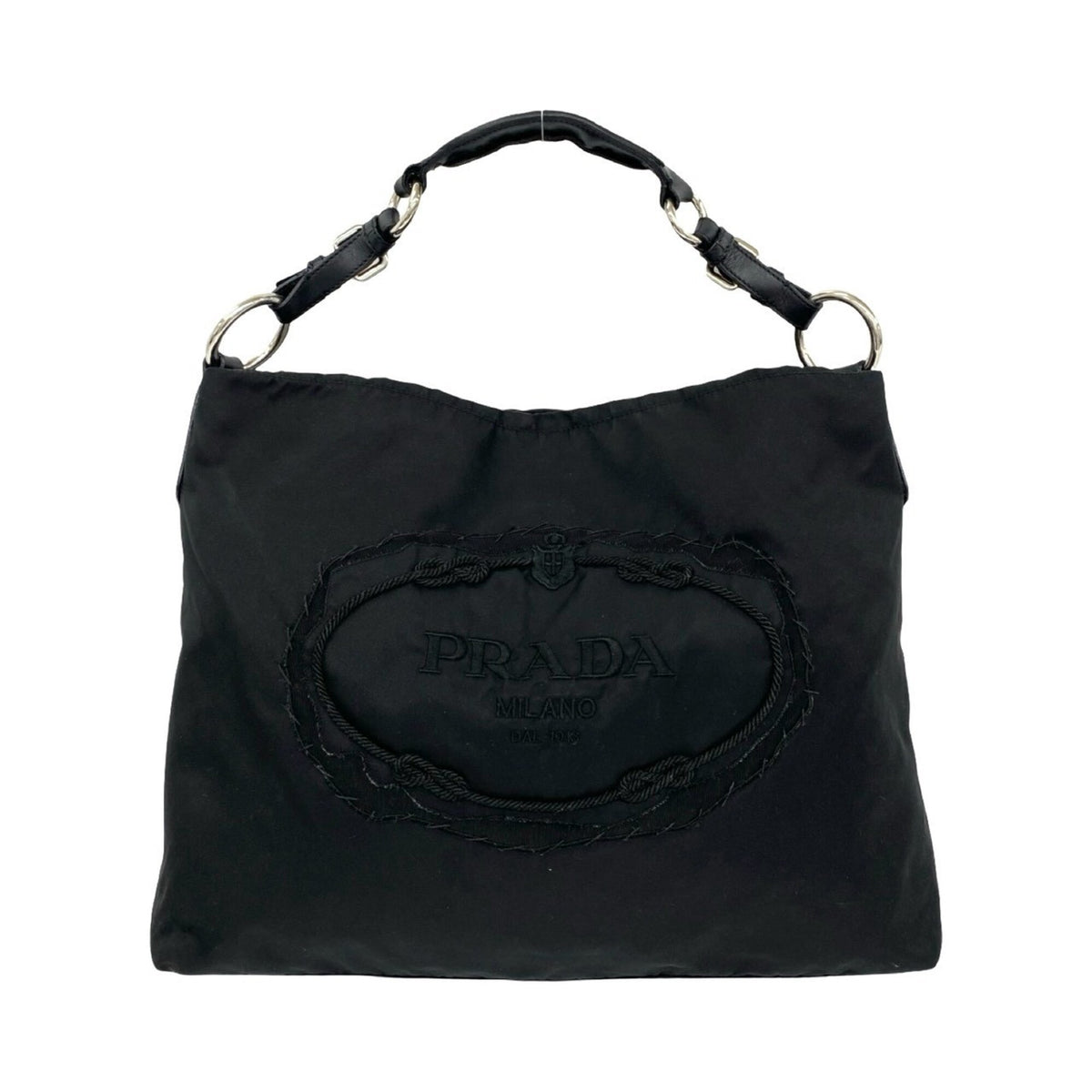 Prada Black Nylon Leather Boston Bag Shoulder Bag Tote Bag (Pre-Owned)