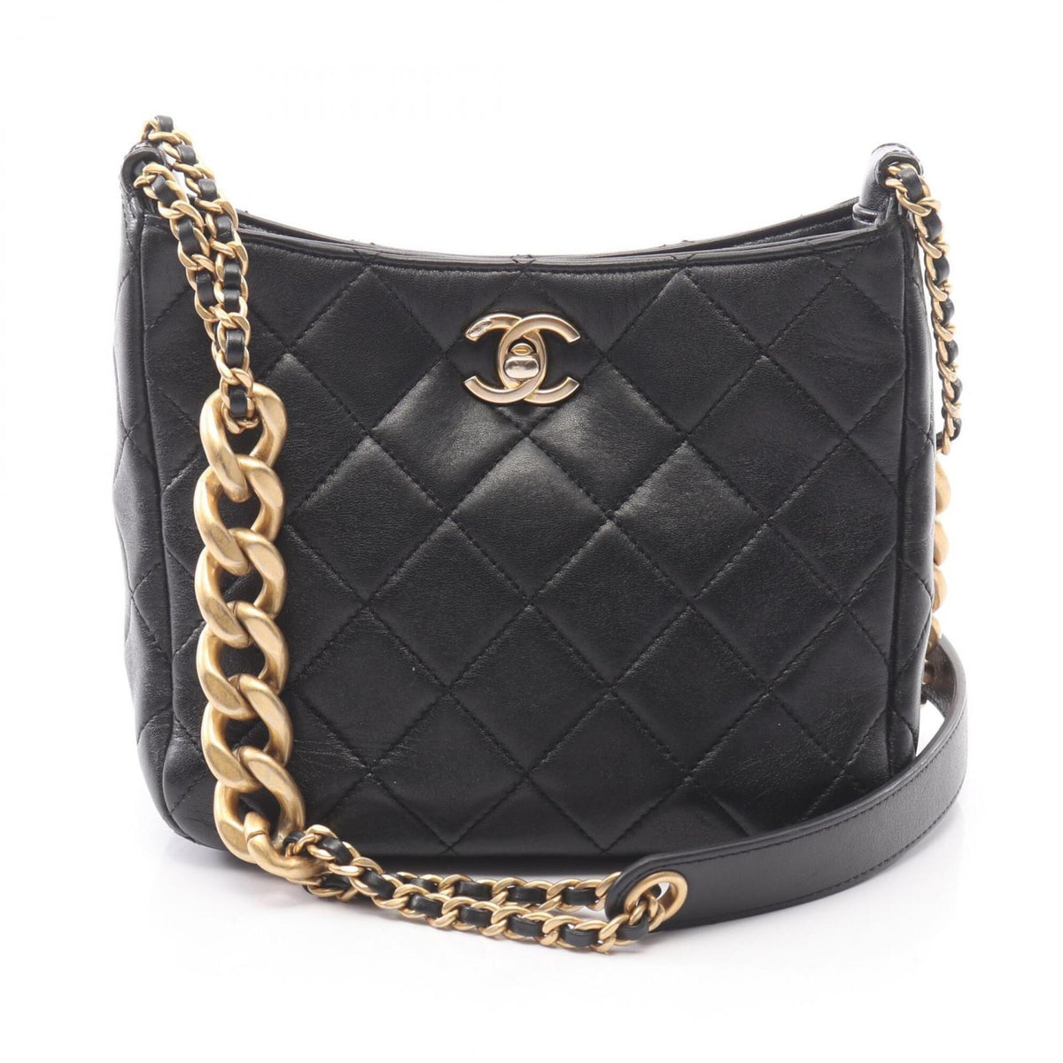 Chanel Black Leather Handbag Shoulder Bag (Pre-Owned)