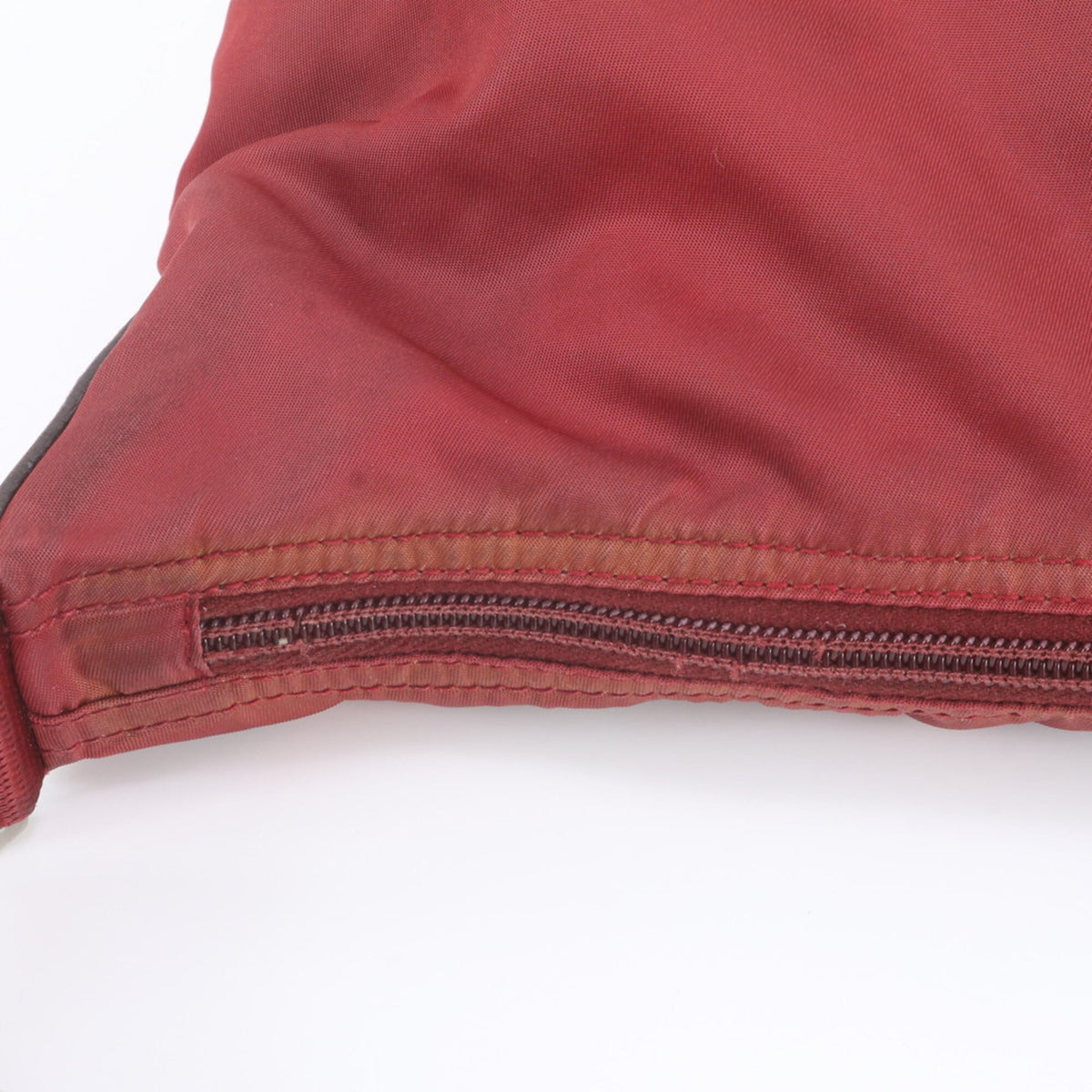 Prada Red Color Leather Nylon Shoulder Bag Tote Bag (Pre-Owned)