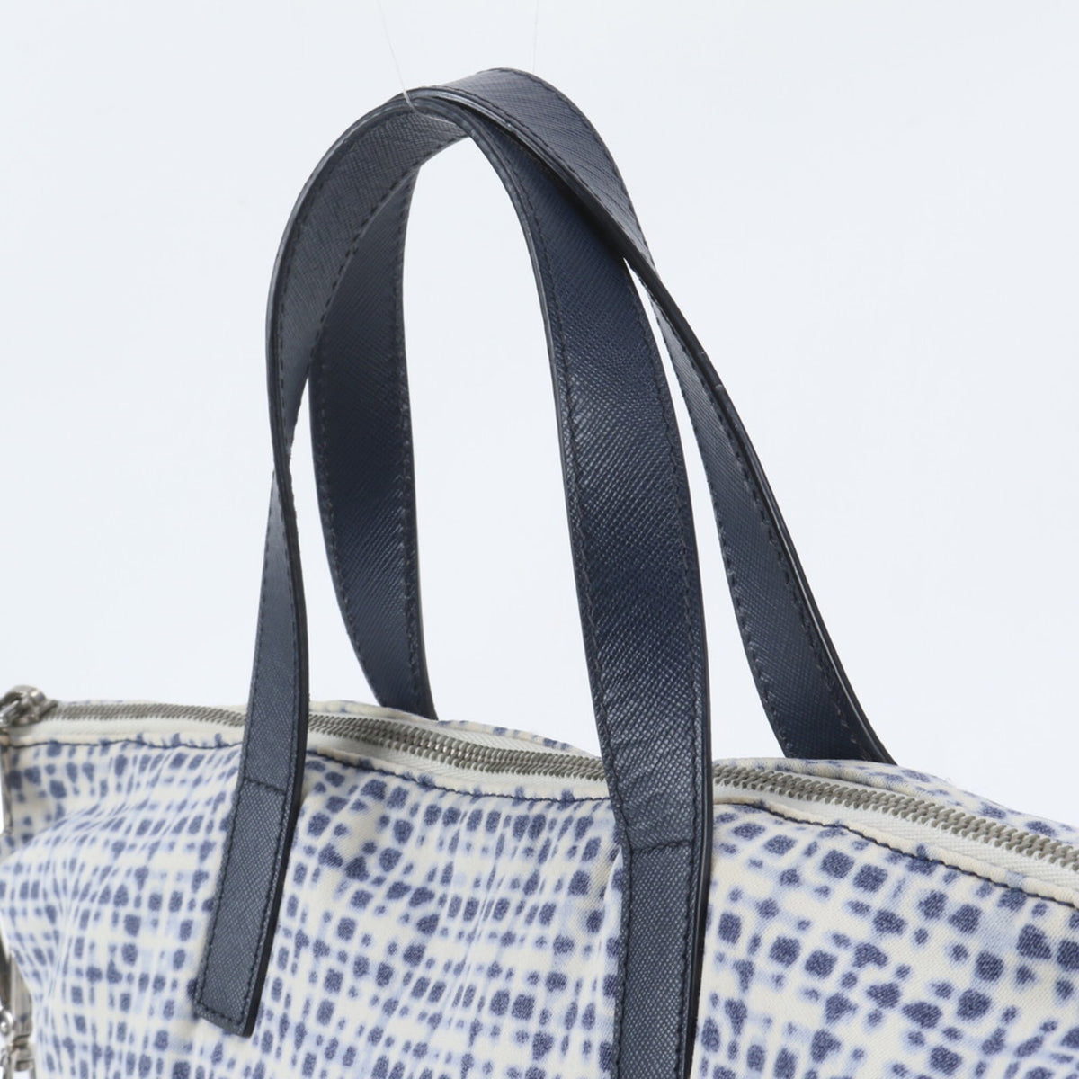 Prada Blue Leather Nylon Shoulder Bag Tote Bag (Pre-Owned)