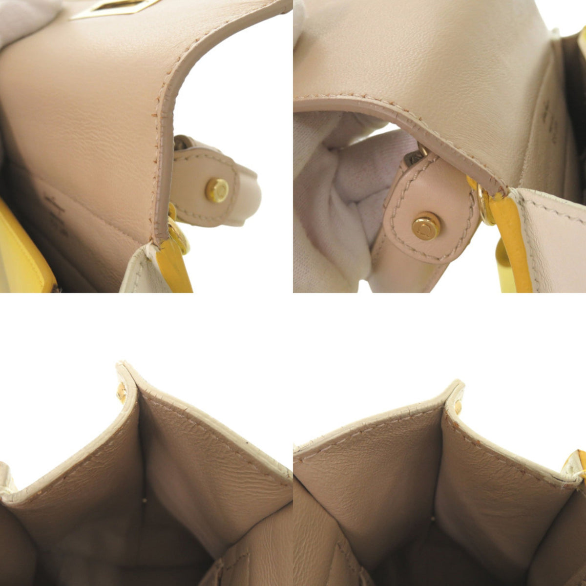 Salvatore Ferragamo Beige Multi-Color White Yellow Leather Handbag Shoulder Bag (Pre-Owned)