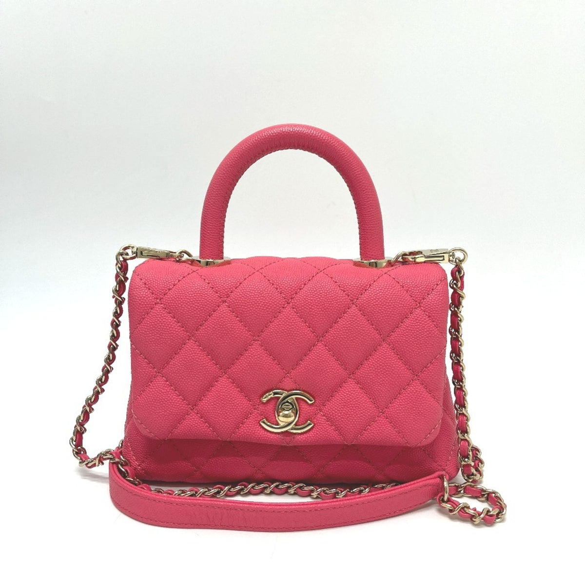 Chanel Coral Pink Grained Calfskin Handbag (Pre-Owned)