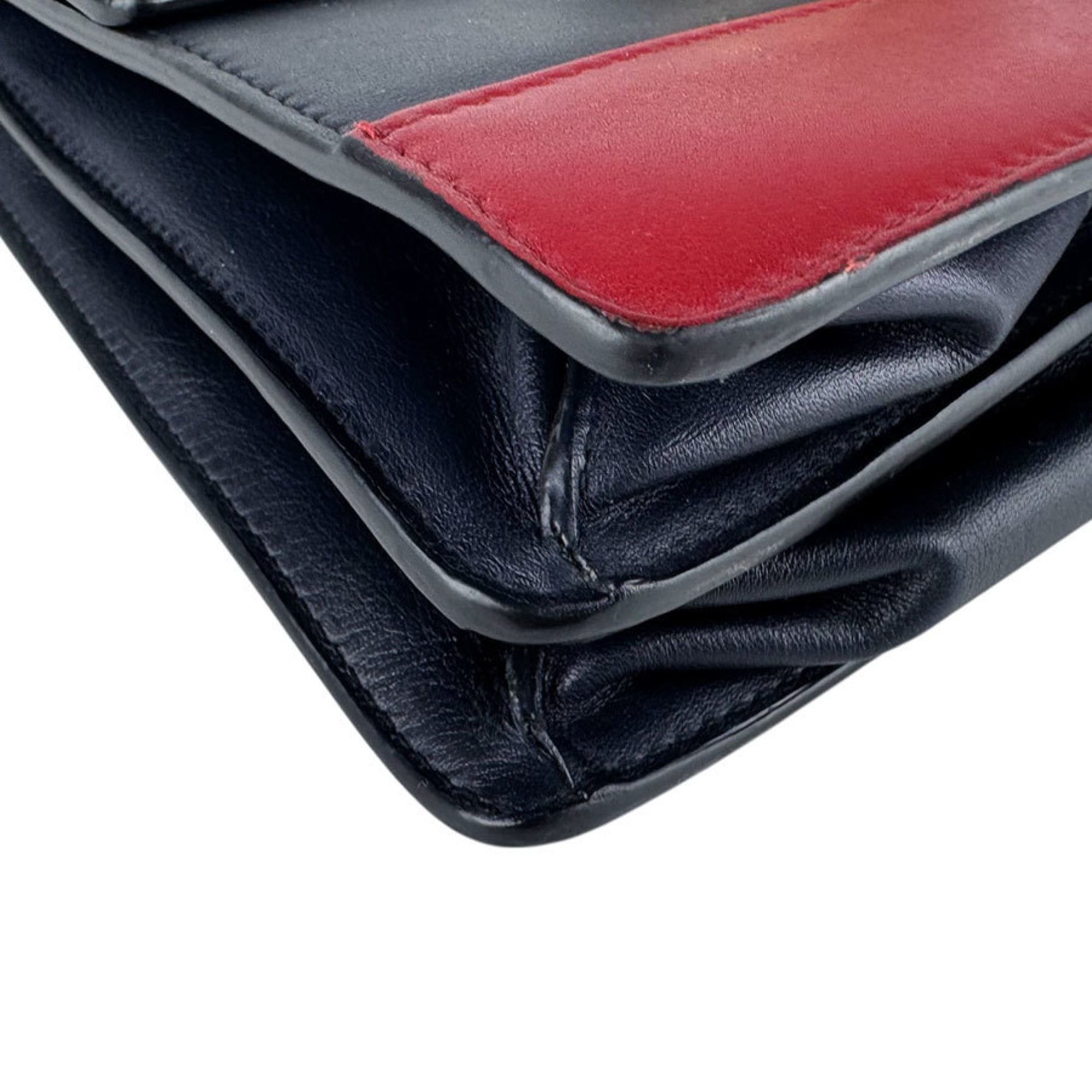 Gucci Green Navy Red Color Leather Handbag Shoulder Bag (Pre-Owned)