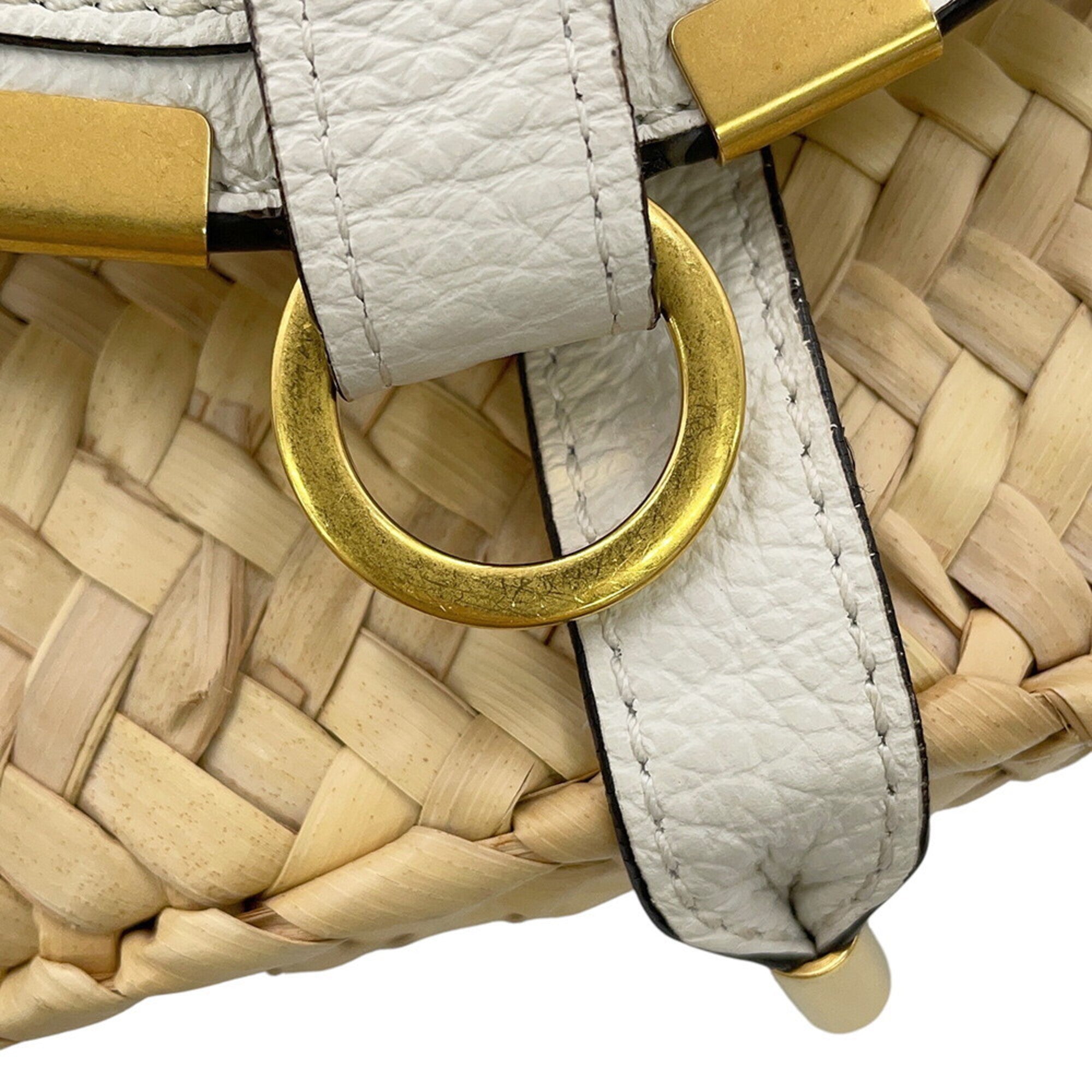 Chloé Marcie White Raffia Leather Handbag Shoulder Bag (Pre-Owned)