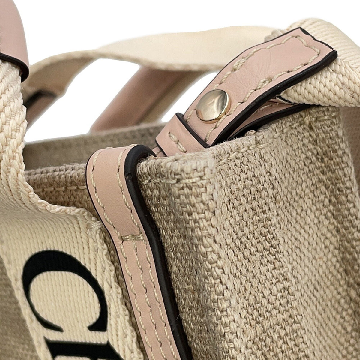 Chloé Beige Pink Canvas Leather Handbag (Pre-Owned)