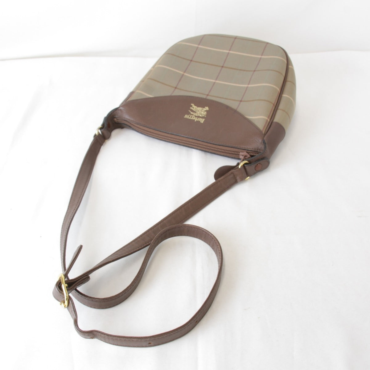 Burberry Brown Gray Leather Canvas Shoulder Bag (Pre-Owned)