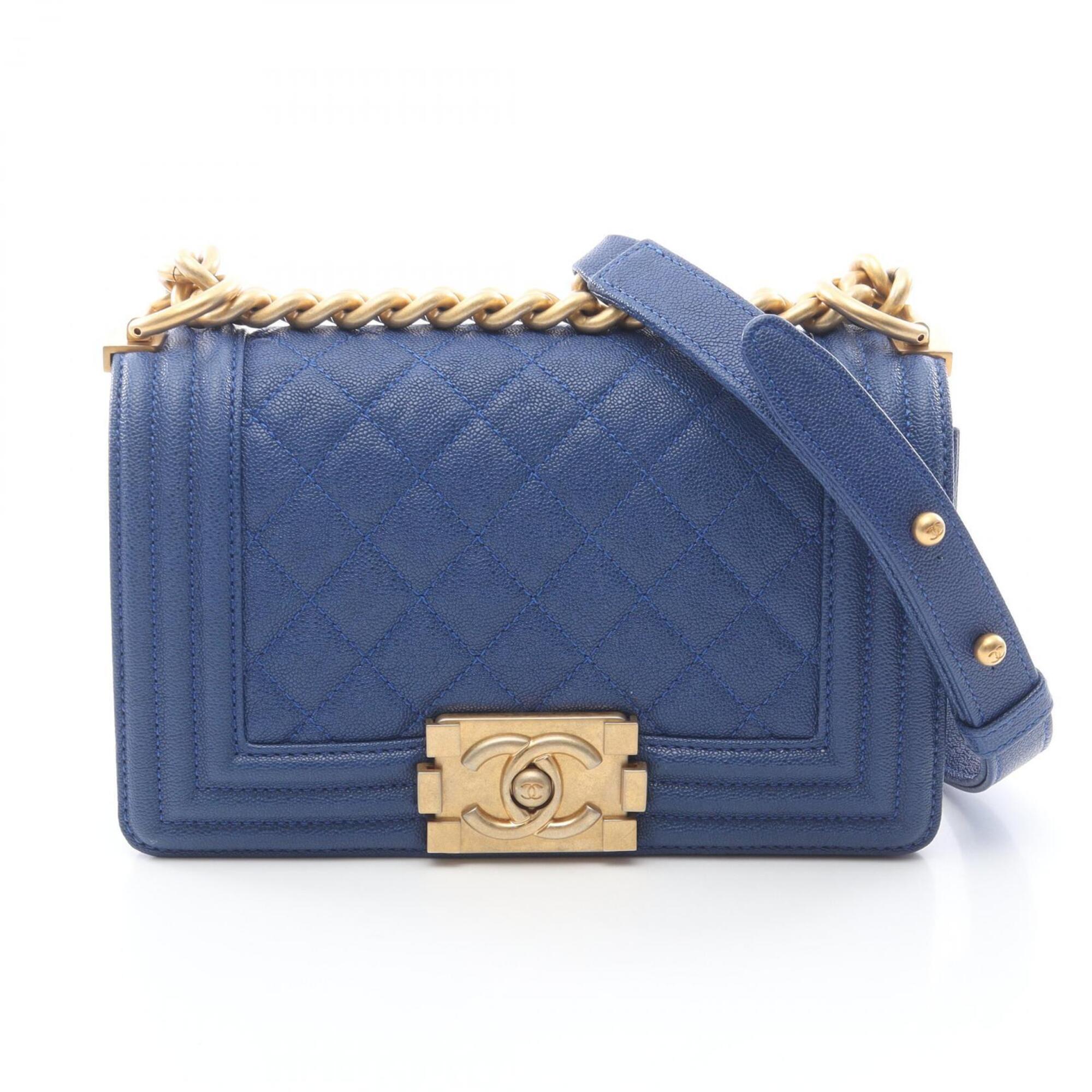 Chanel Blue Grained Calfskin Handbag Shoulder Bag (Pre-Owned)