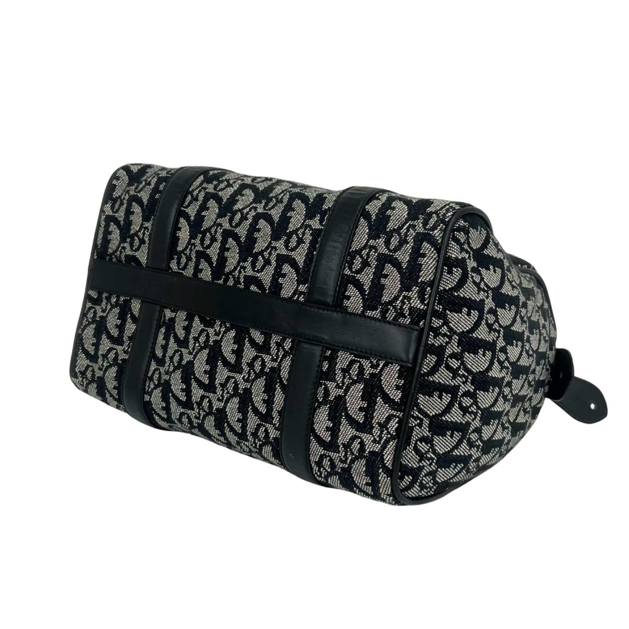 Christian Dior Black Navy Canvas Leather Boston Bag Handbag (Pre-Owned)