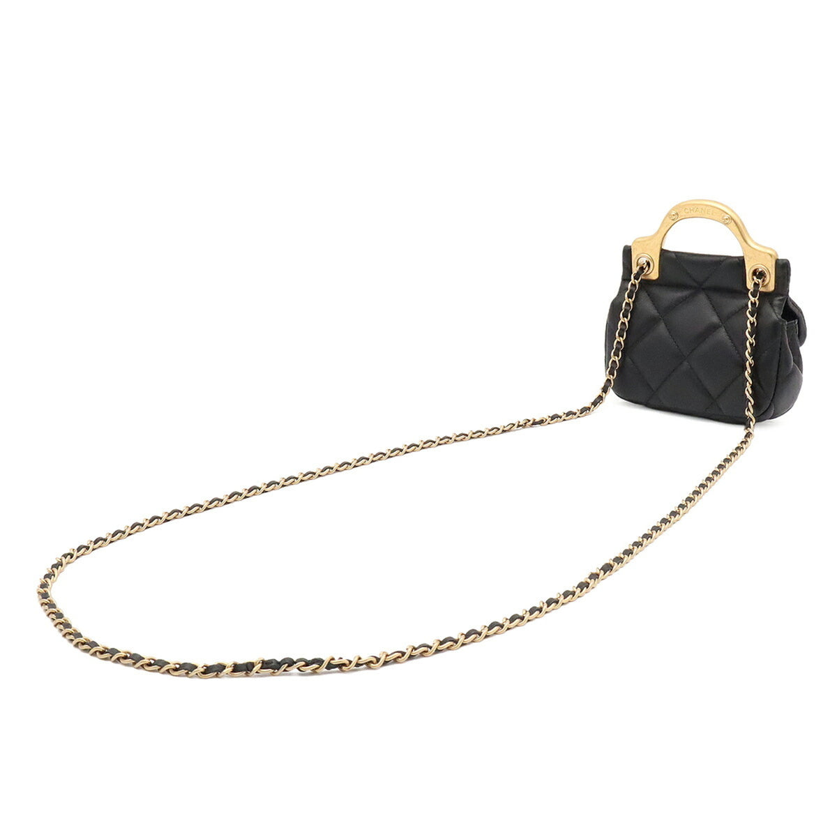 Chanel Matelasse Black Leather Pochette Shoulder Bag (Pre-Owned)