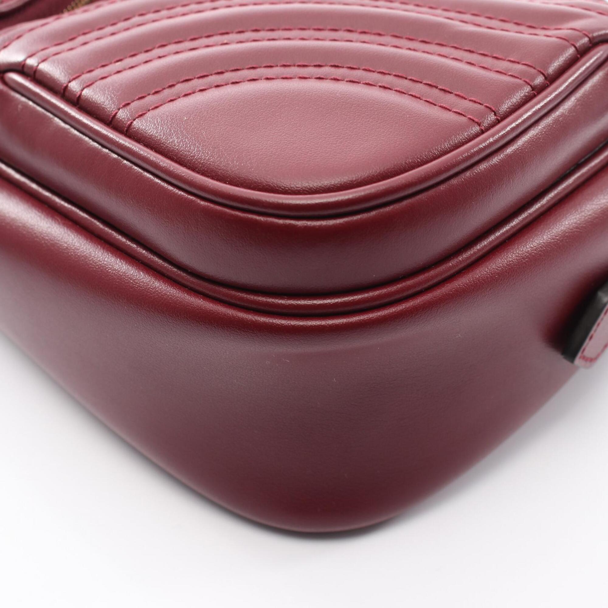Gucci Gg Marmont Bordeaux Leather Handbag Shoulder Bag (Pre-Owned)