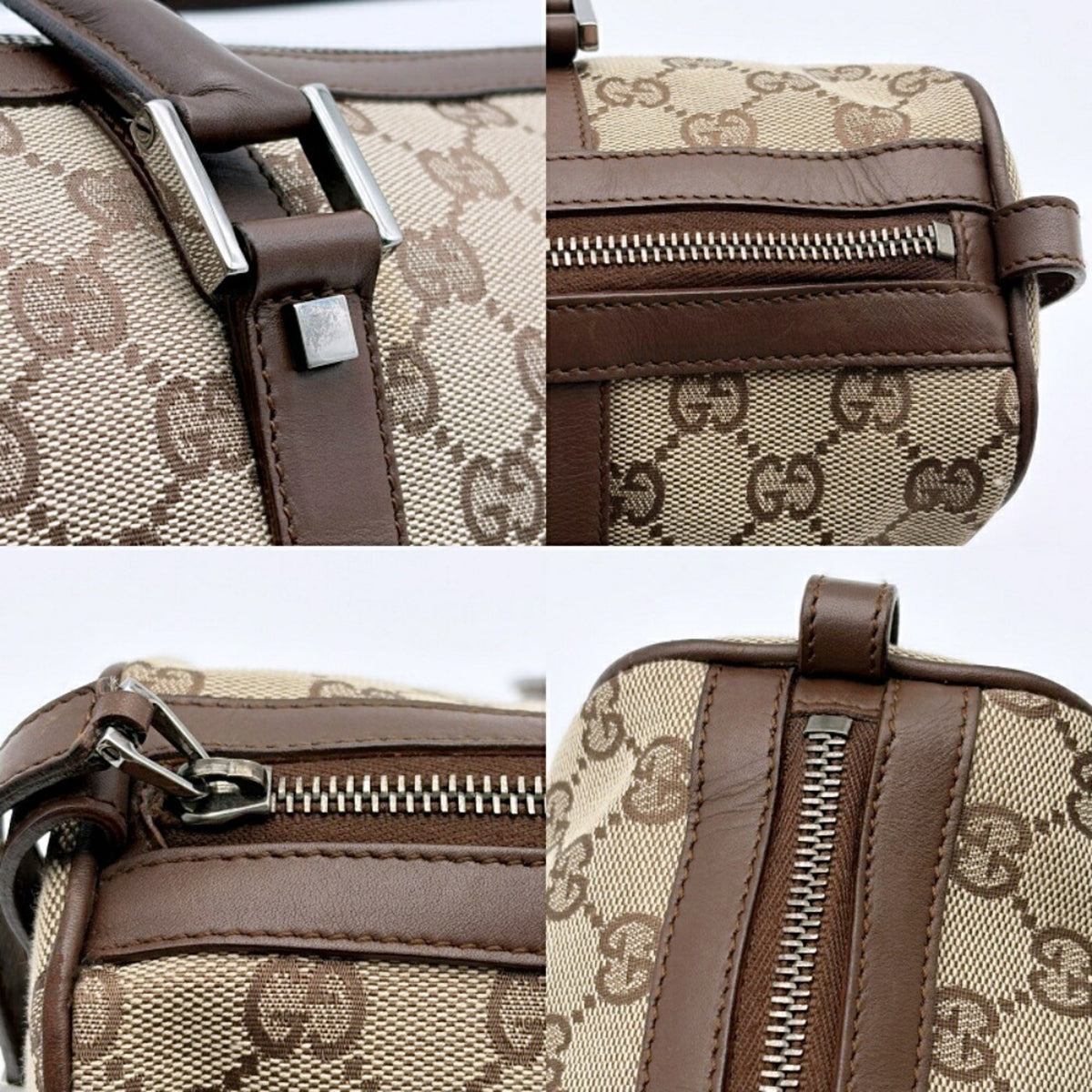 Gucci Beige Brown Gg Canvas Leather Handbag (Pre-Owned)