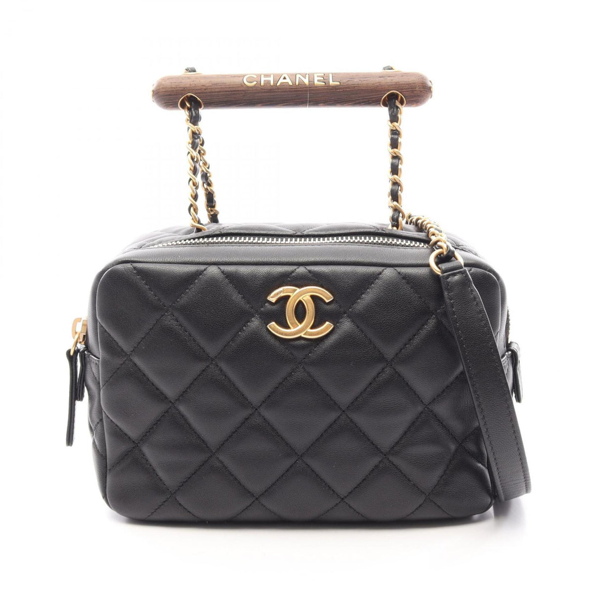 Chanel Black Leather Handbag Shoulder Bag (Pre-Owned)