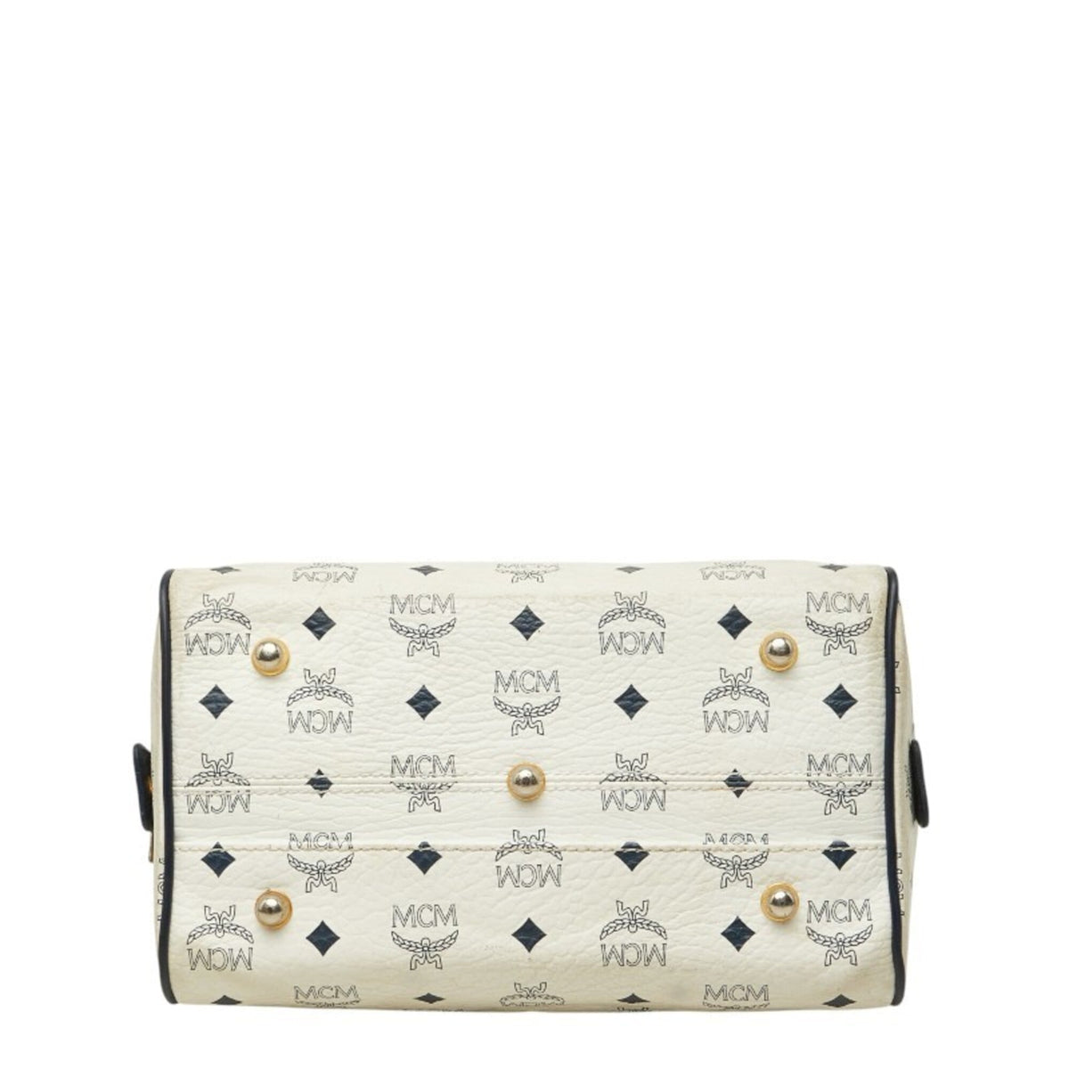 Mcm Gold Navy White Pvc Leather Boston Bag Handbag (Pre-Owned)