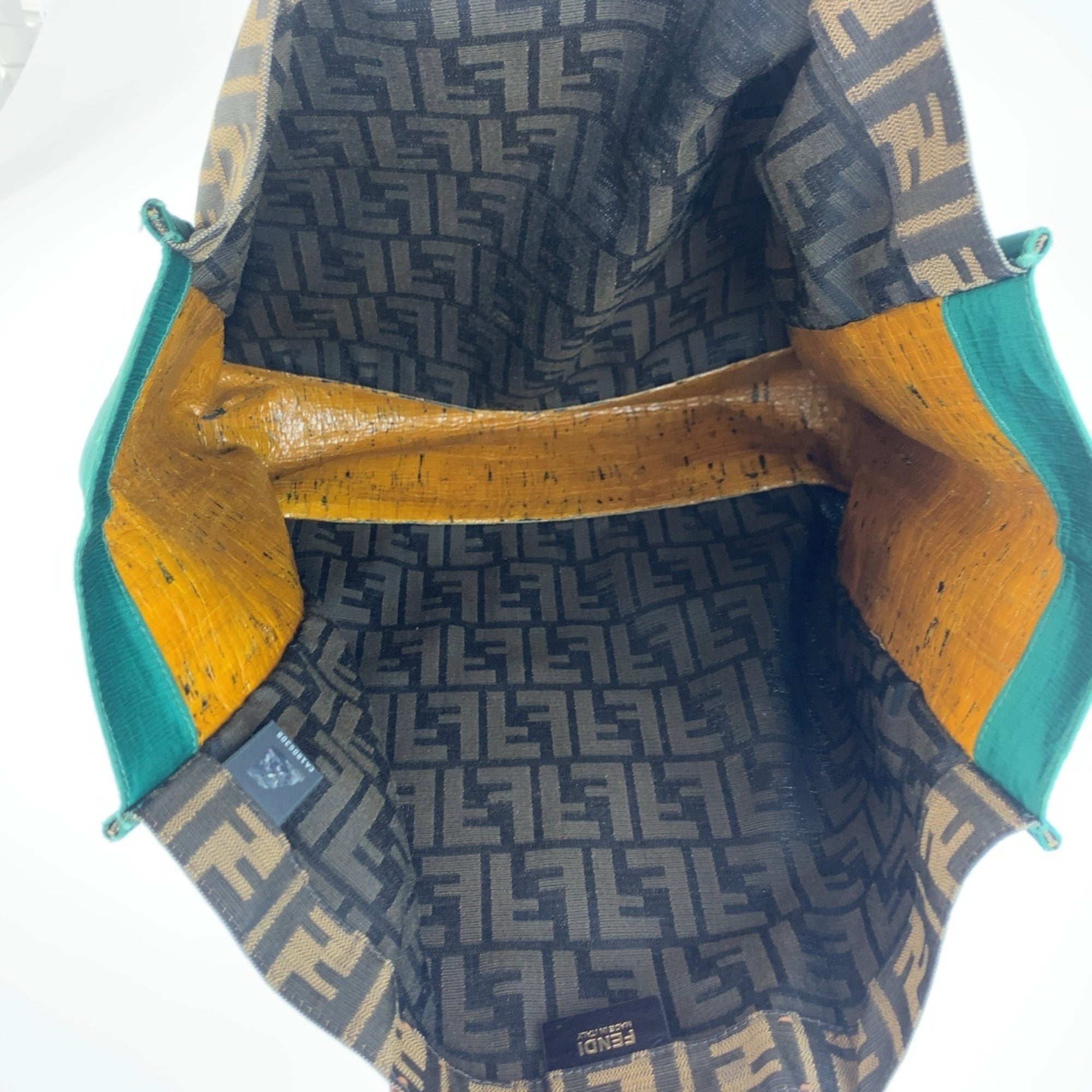 Fendi Brown Green Canvas Leather Handbag Tote Bag (Pre-Owned)