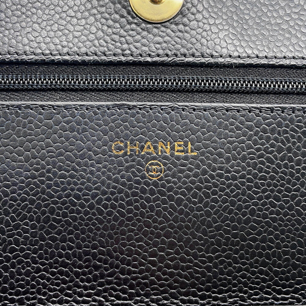 Chanel Black Grained Calfskin Chain/Shoulder Wallet (Pre-Owned)