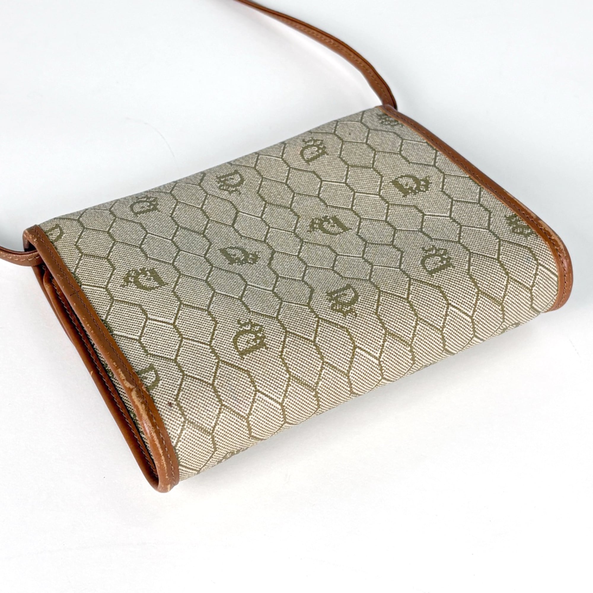 Christian Dior Beige Brown Coated Canvas Leather Pochette Shoulder Bag (Pre-Owned)