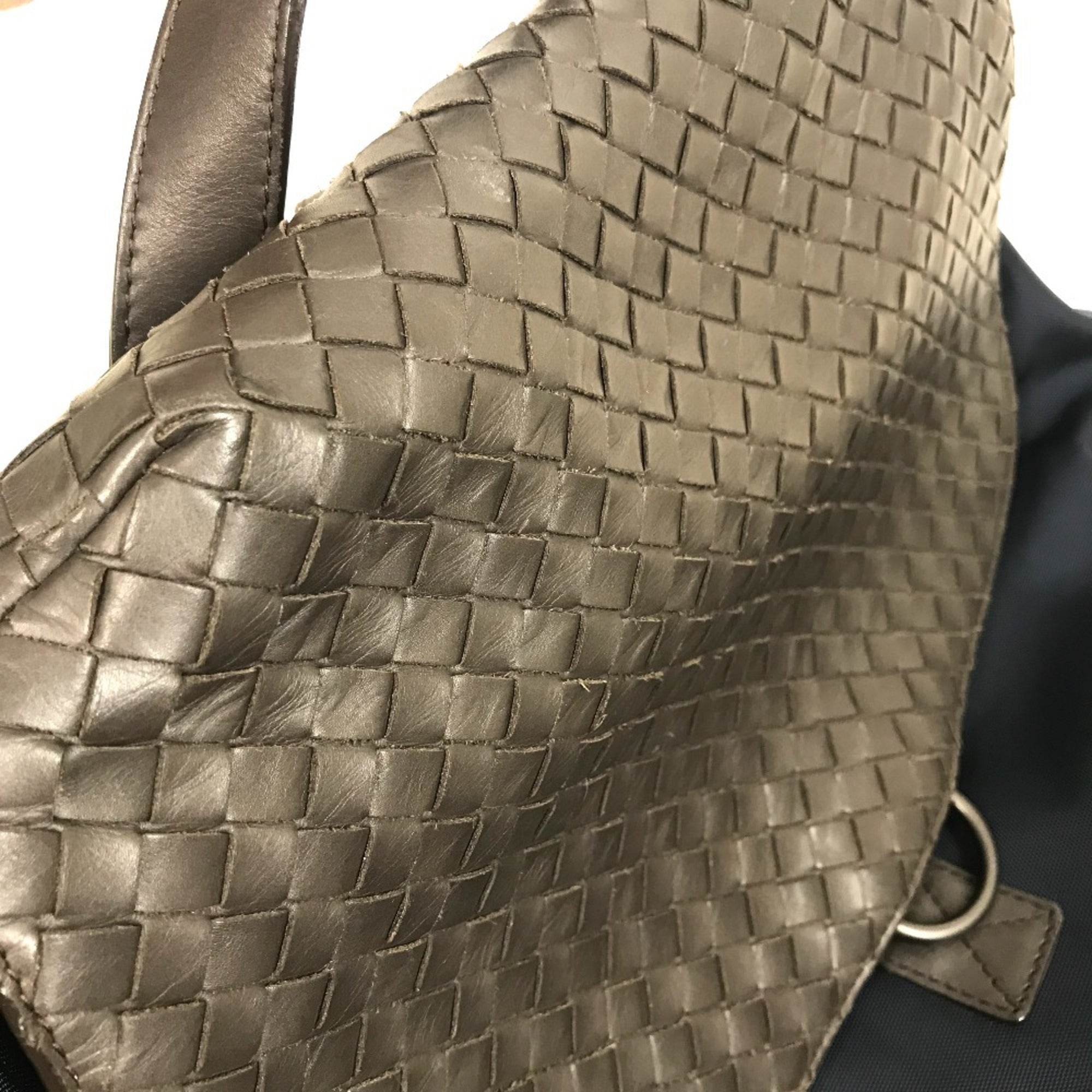 Bottega Veneta Brown Navy Nylon Leather Backpack (Pre-Owned)