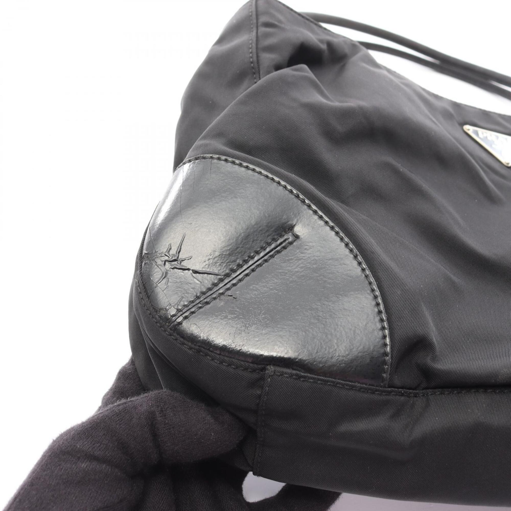 Prada Black Nylon Leather Handbag Shoulder Bag (Pre-Owned)