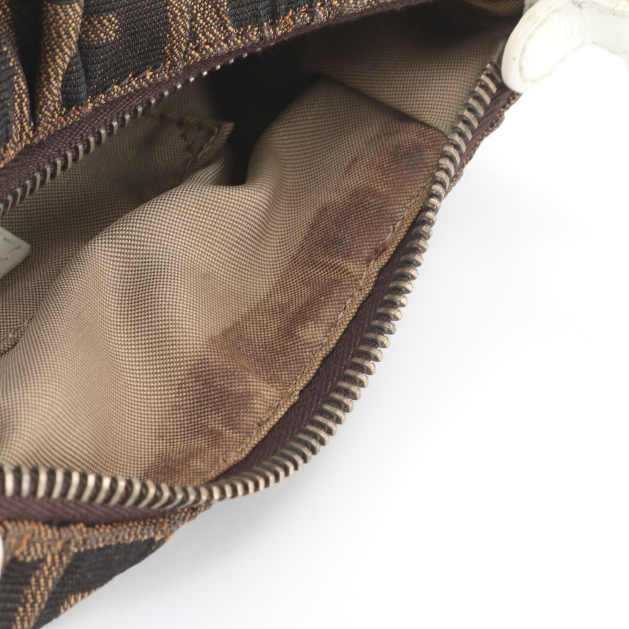 Fendi Brown White Leather Canvas Pouch Shoulder Bag (Pre-Owned)