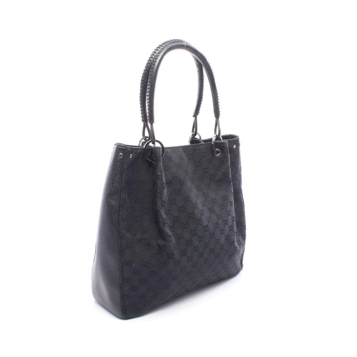 Gucci Gg Canvas Black Gg Canvas Leather Handbag Tote Bag (Pre-Owned)